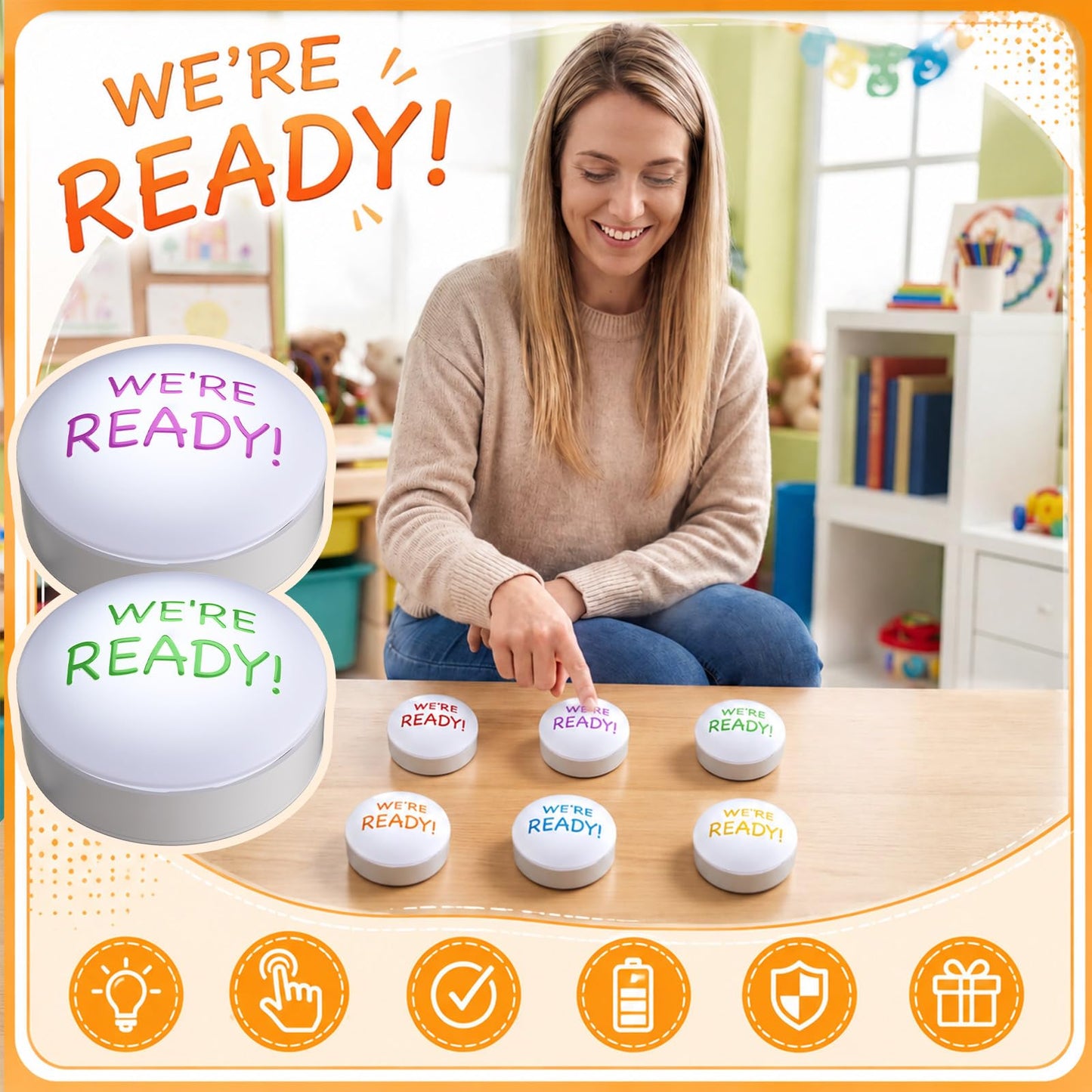 Jowwcen 6 Pcs Group Management Push Light We're Ready Push Lights Classroom Small Group Task Organizer for School Teacher Homeschool Learning Supplies