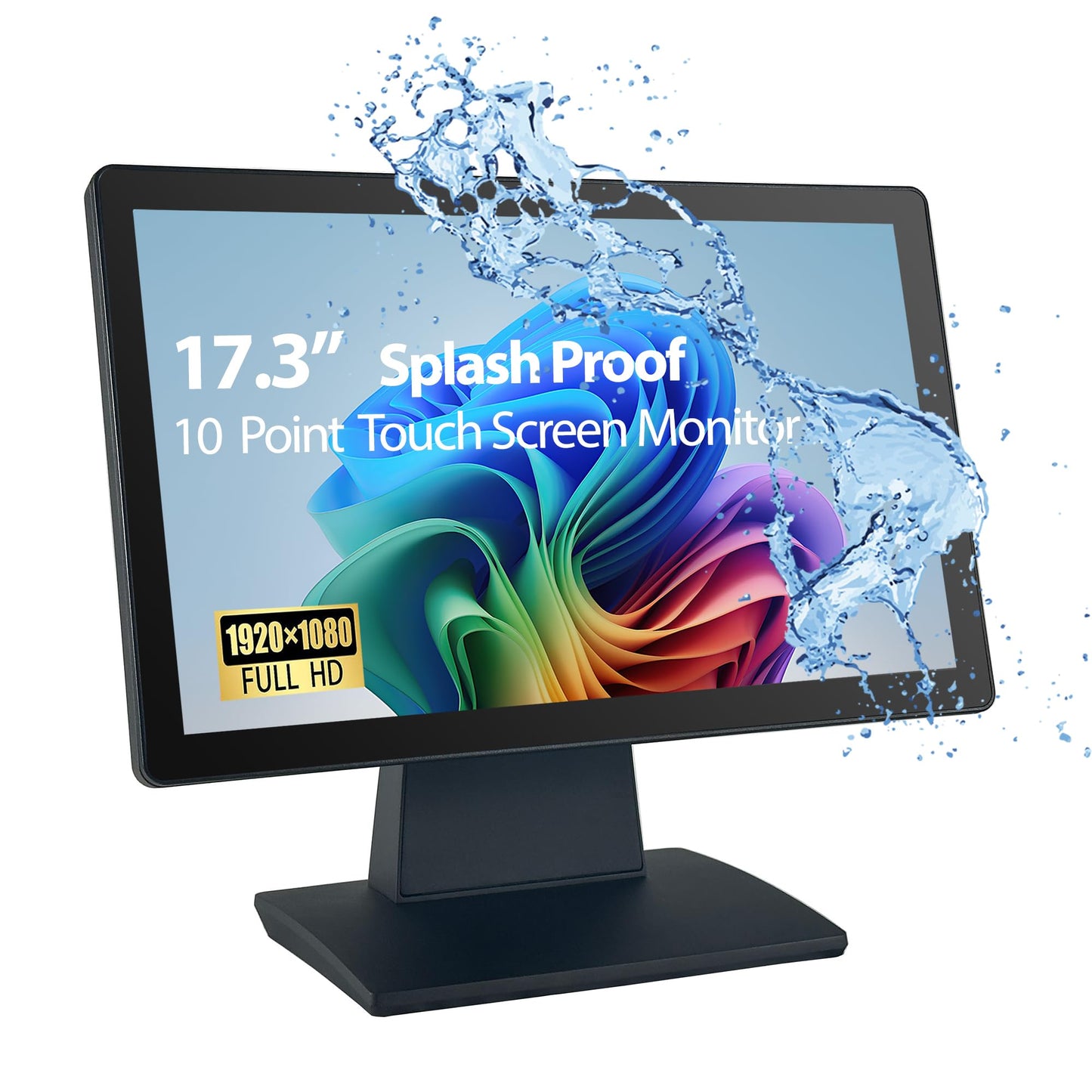 ANGEL POS Commercial Grade 17.3 Inch 1920 x 1080 FHD Touchscreen POS Monitor, 10 Points Touch HDMI VGA, Waterproof Dustproof Screen, Indusitrial, Office, Retail, Gym, Warehouse