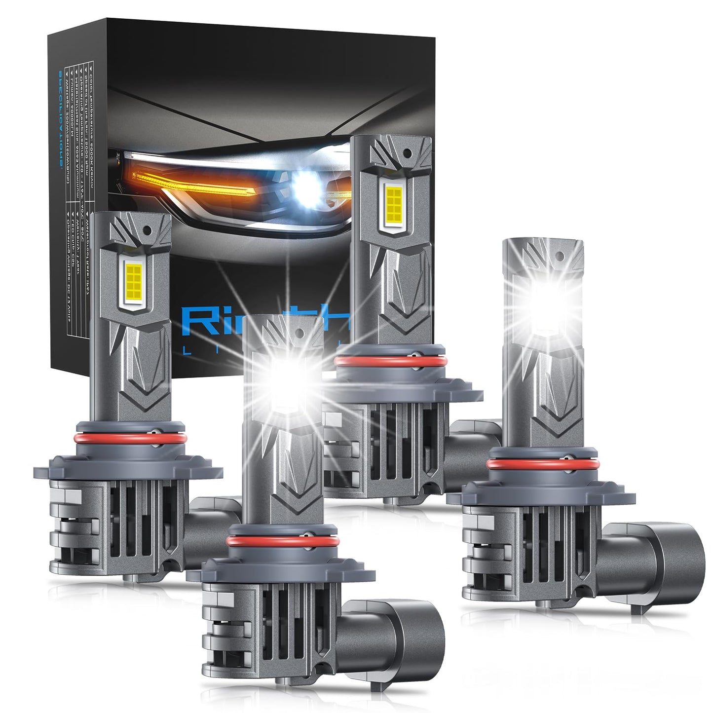 rimthin 9005 9006 Bulbs Combo, 800% Brighter, Mini Size with Cooling Fan, Pack of 4, Cool White