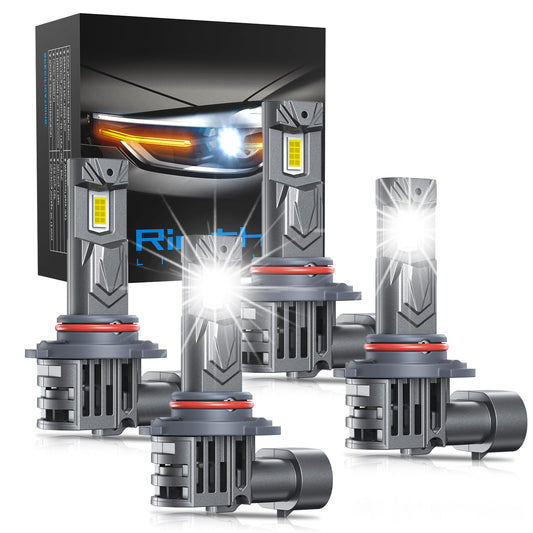 rimthin 9005 9006 Bulbs Combo, 800% Brighter, Mini Size with Cooling Fan, Pack of 4, Cool White