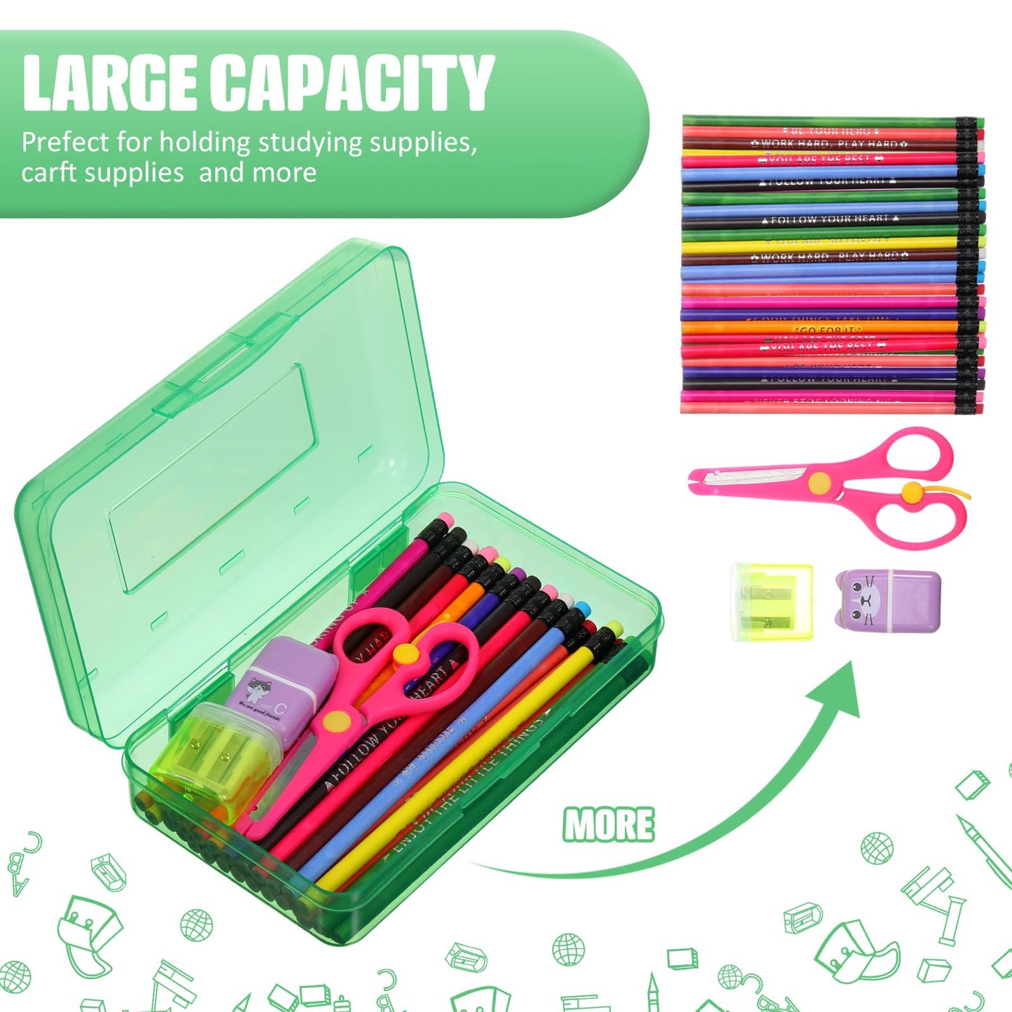 Fainne 24 Pack Pencil Boxes for School Clear Plastic Pencil Case Large Plastic Crayon Box Bulk Stackable Classroom Stationery Organizer School Supplies(Red, Blue, Green)