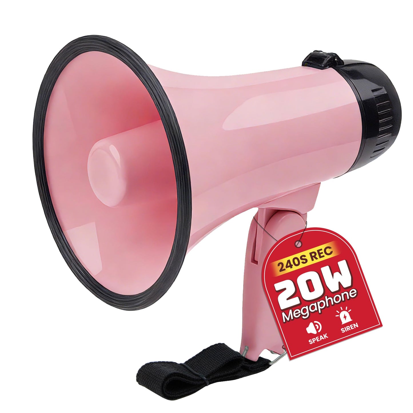 MyMealivos 20W Megaphone Bullhorn, Built in Siren & 240s Recording, 5.4"×8.6" Portable Megaphone with Volume Control Cover Up to 300 feet+ for Indoor and Outdoor Activities(Pink)