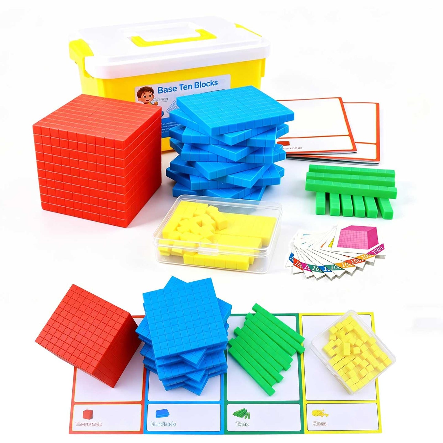 JIOEWVELL Base Ten Blocks for Math, 135 Pieces Place Value Blocks, Math Manipulatives for Kids, Plastic Math Cubes, Number Blocks, Counting Cubes for Kindergarten 1st-4th Grade