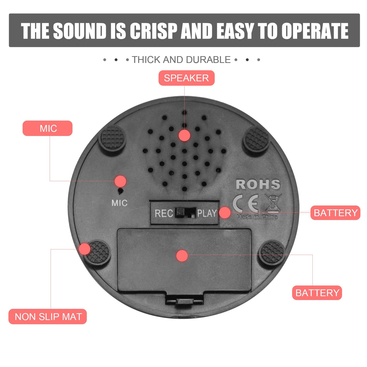 Recordable Button, Sound Button Record Talking Button Answer Buzzers Funny Buttons Record Your Own Words with 30s Voice Recording Time Also Used for Dog Pack of 2 - Black and Red (Battery Included)