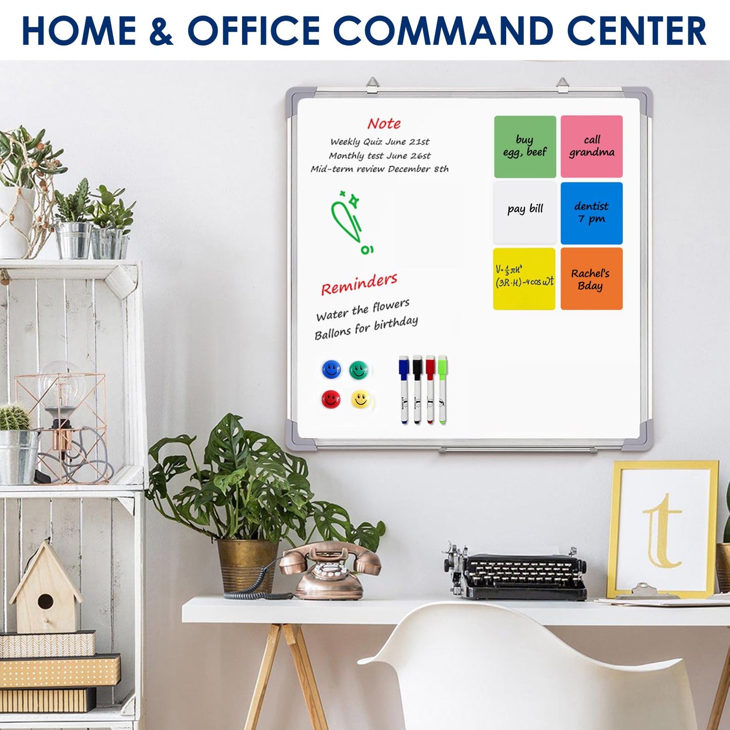 Whiteboard Set - Dry Erase Board 24 x 24 in with 1 Magnetic Eraser, 4 Dry Wipe Markers, 4 Magnets and 6 Magnetic Labels - Wall Hanging Reminder Kanban White Board for Home and Office (24x24 inch)