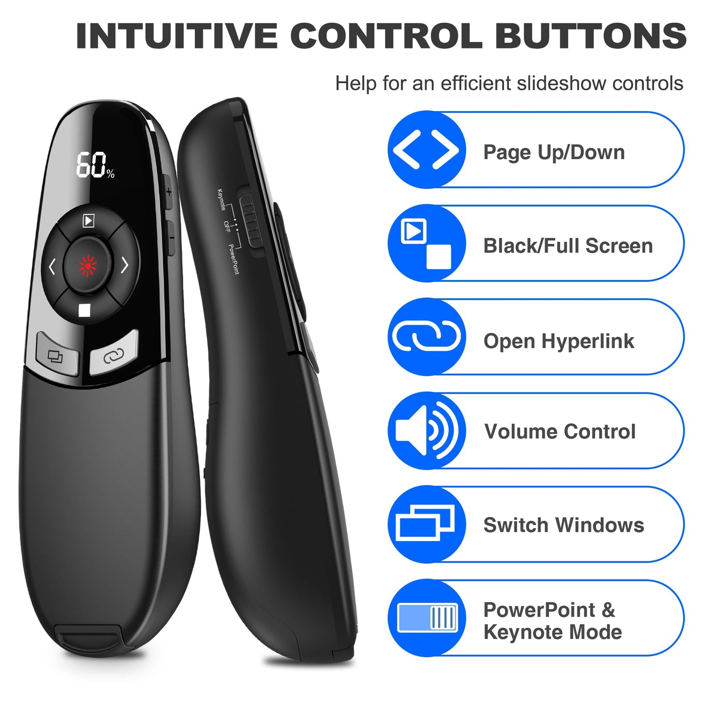 USB Type C Presentation Clicker with Battery & Timer Display, Wireless Presenter Remote PowerPoint Clikcer for Mac Computer
