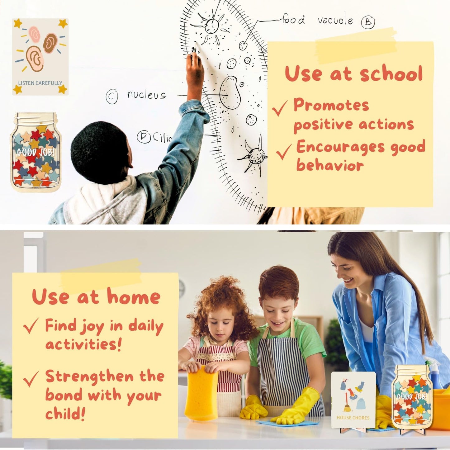 Magnetic Reward Jar System with Illustrated Flash Cards – Visual Chore Chart and Behavior Tracker for Daily Routines at Home or Classroom