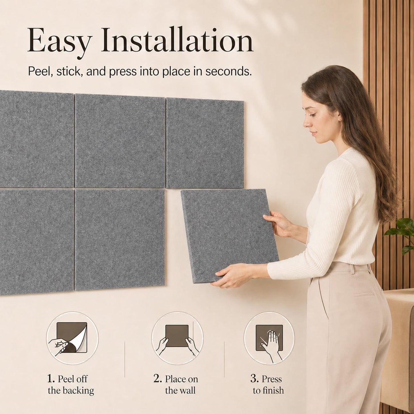 Baysola Felt Bulletin Board Panels 48 x 36 Inch Self Adhesive Wall Tiles Cork Board Alternative for Office Classroom Photos Notes 12 Pack