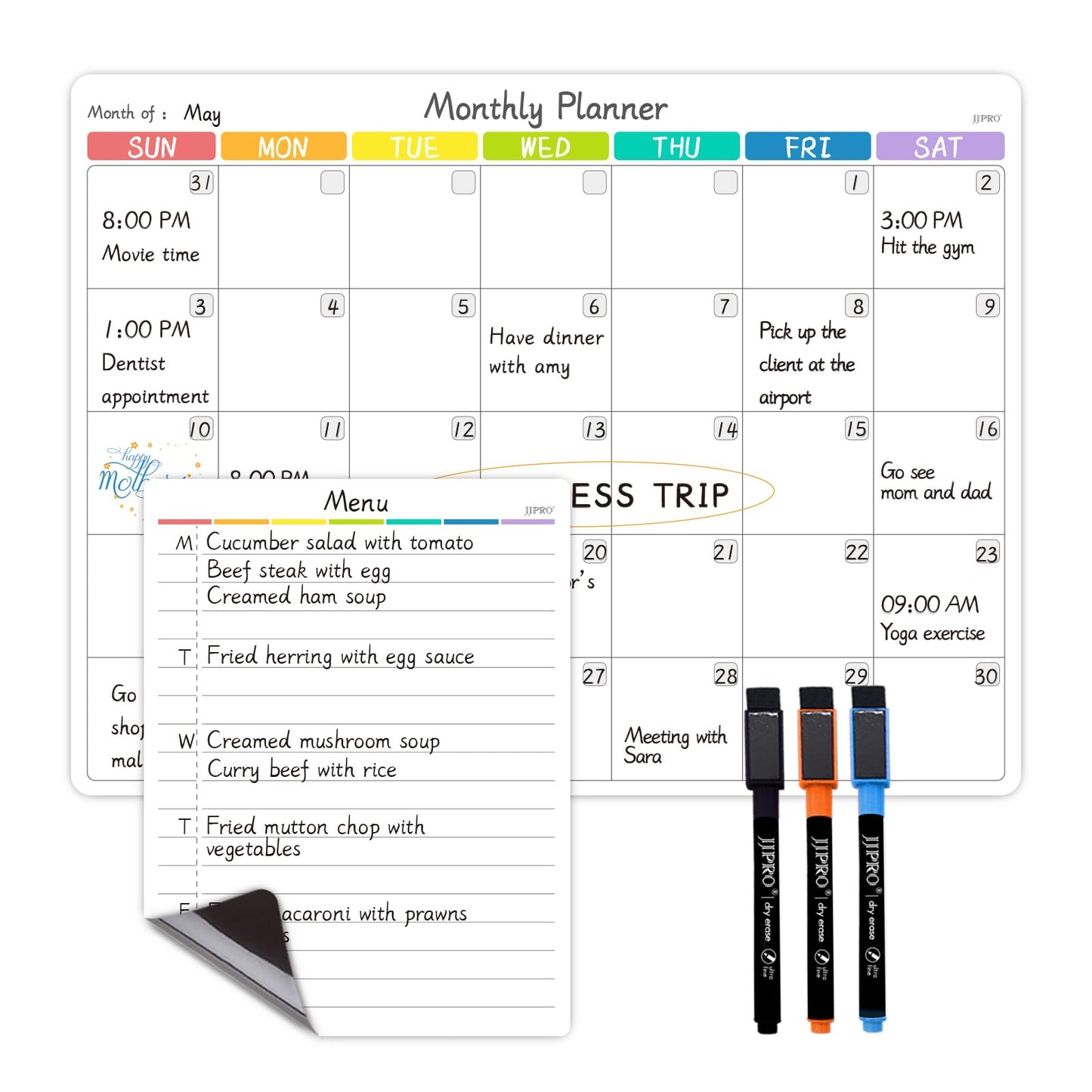 JJPRO Magnetic Dry Erase Monthly Calendar for Fridge-14.5"x11" Monthly Fridge Calendar and Daily to Do List,Magnetic Calendar for Refrigerator -3 Markers