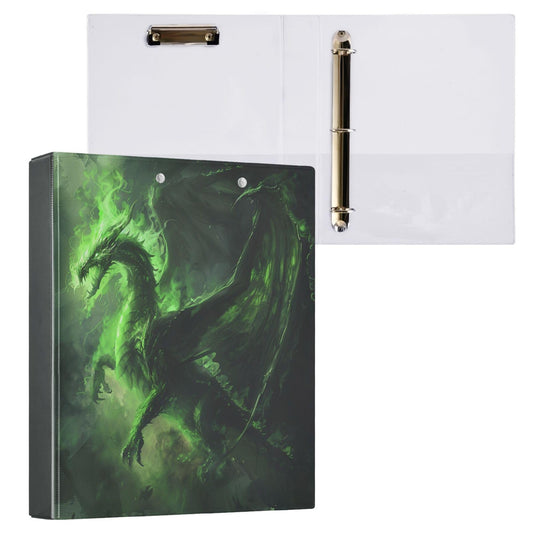 Dino Round Ring Binders 1.5 Green Fire Evil Dragon 3 Ring Clipboard Binder for Office School Work Supplies File Folder 200 Sheet Capacity Easy Open