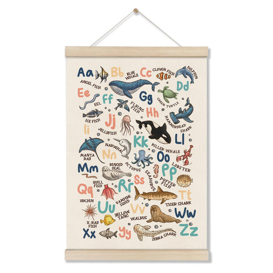 DOI-LANEE Alphabet Ocean Poster Hanger Frame 16x12 Inch, Educational Montessori Posters Toddler, Ocean Room Decor, Alphabet Chart for Preschool Classroom, ABC Learning, Sea Life Decor
