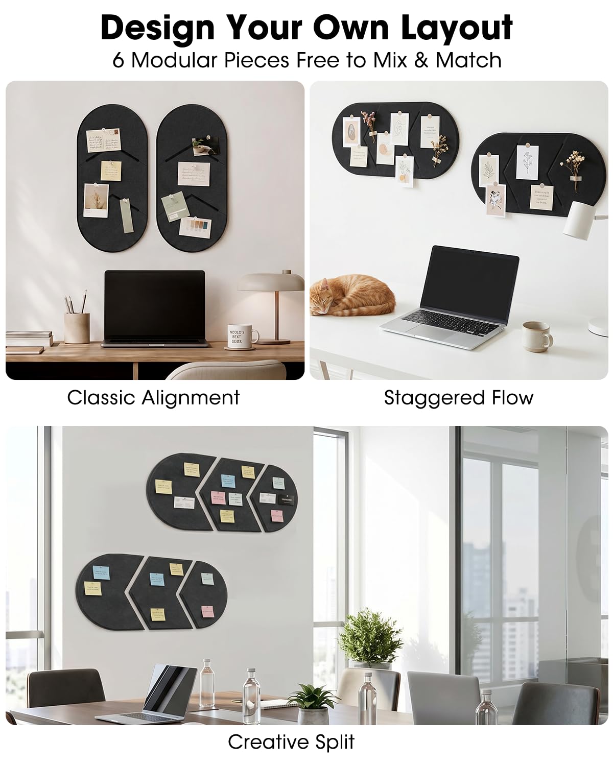 Cork Board Alternative, Felt Bulletin Board for Walls, 2-Pack 23.6"x11.8" Pin Board Wall Organizer with 35 Push Pins, Adhesive Install Wall Decor for Office, Classroom, Home, Desk Accessories