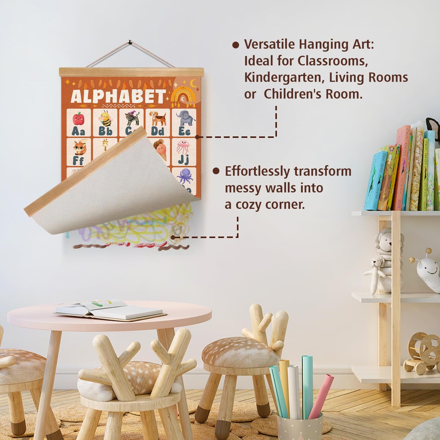Alphabet Numbers Poster Set of 2, Alphabet Numbers Wall Art, ABC and 1-20 Numbers Canvas Print Banner,Toddler Learning Educational Poster for Playroom Nursery Classroom Decor14x18.5inch (2, Orange)