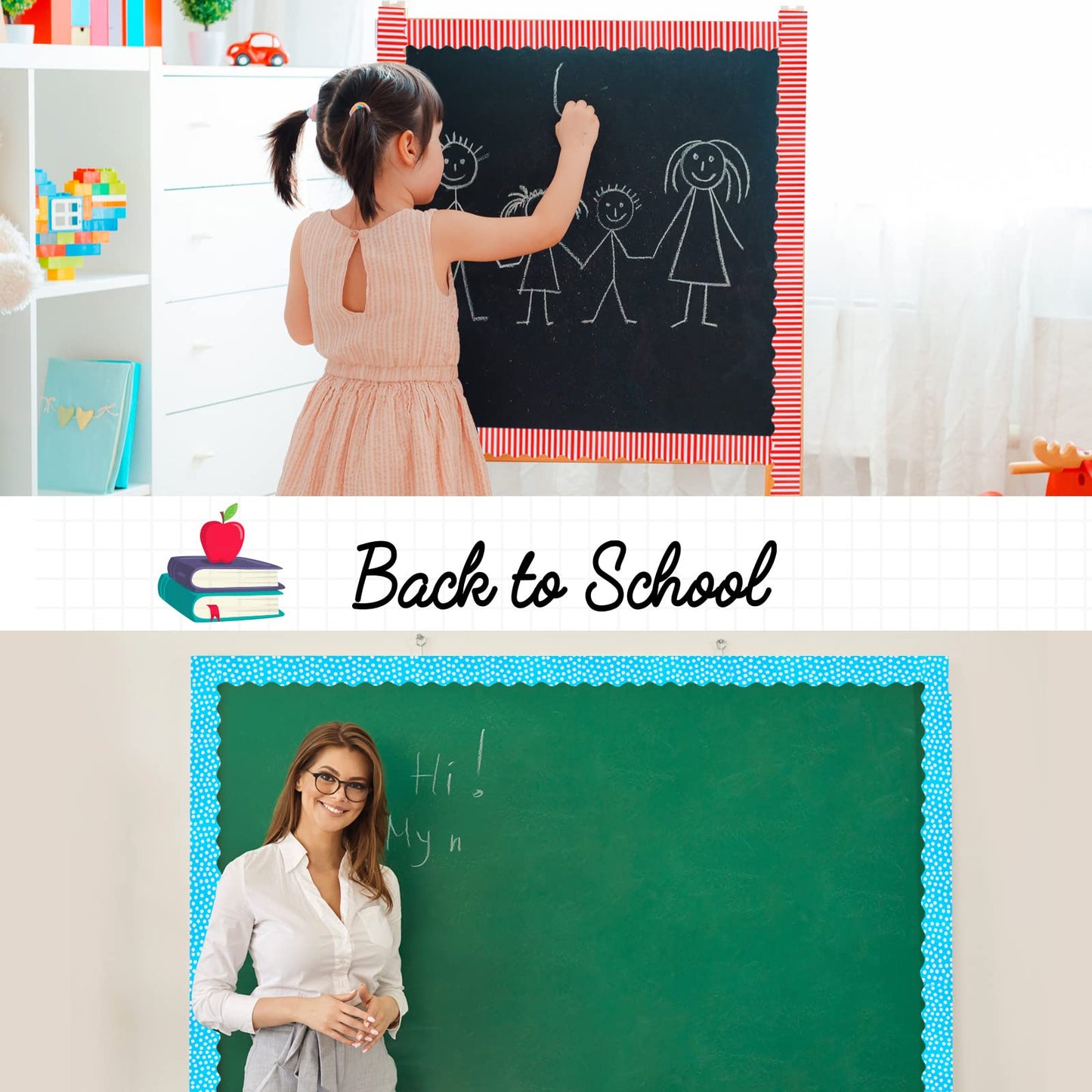 Kisston 120 Feet Bulletin Board Border Classroom Bulletin Board Decor Set Self Stick Back to School Chalkboard Whiteboard Decorations for School Office Classroom Decor Party Supplies