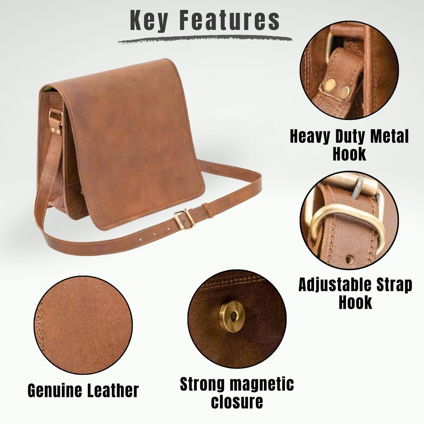 Indian Hando Art 13 inch Leather Messenger bag Briefcase Satchel For Men and Women (13 inches small)