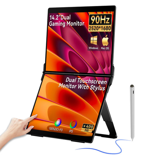 EHOMEWEI X2 Air Foldable Dual Touchscreen Portable Monitor 14.2"×2 2.8K IPS Touch Screen Extender with 4096 Stylus for Laptop