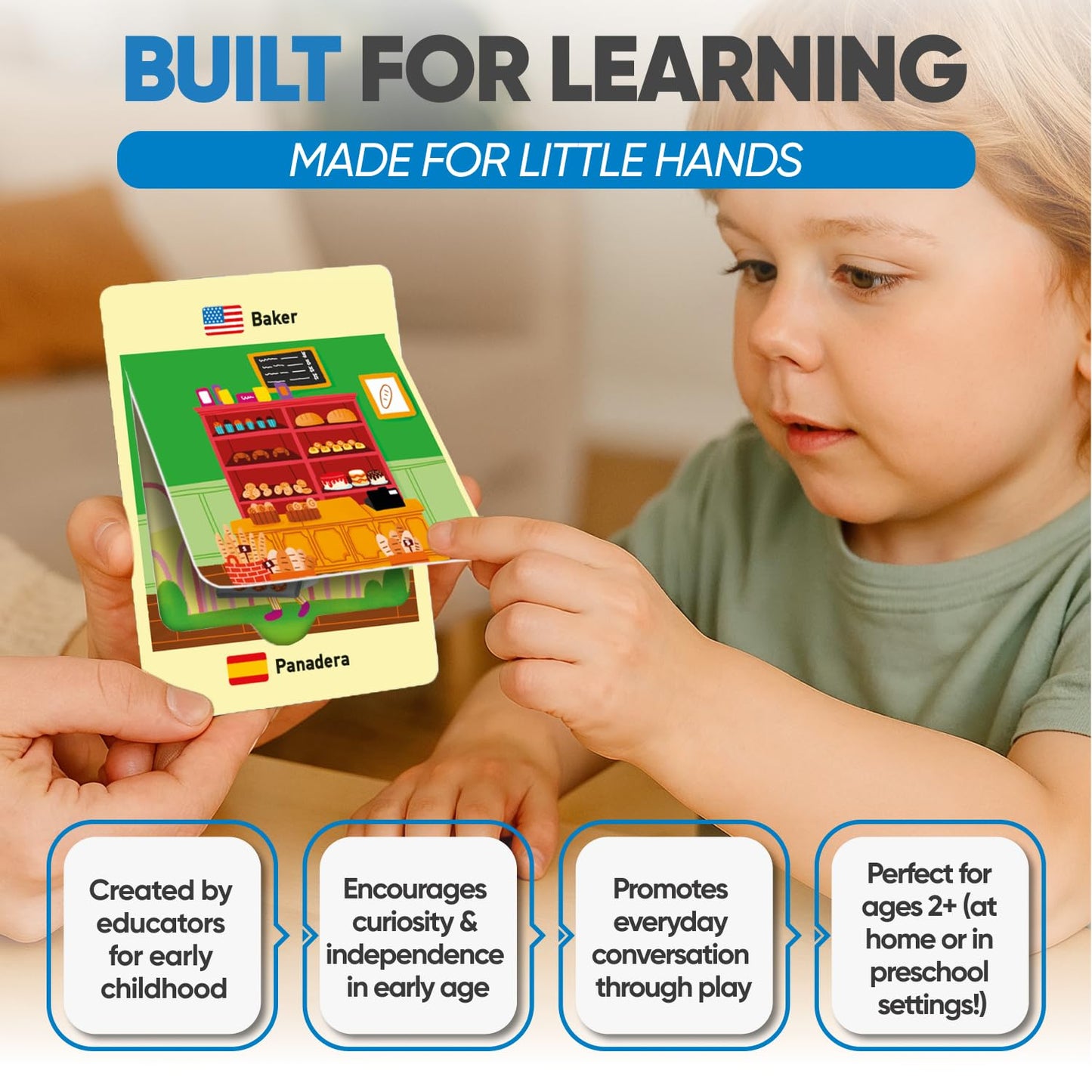 Kidrox Career & Professions Flash Cards, English Learning Cards with Spanish Translations, Interactive Open & Cover, 30 Pack