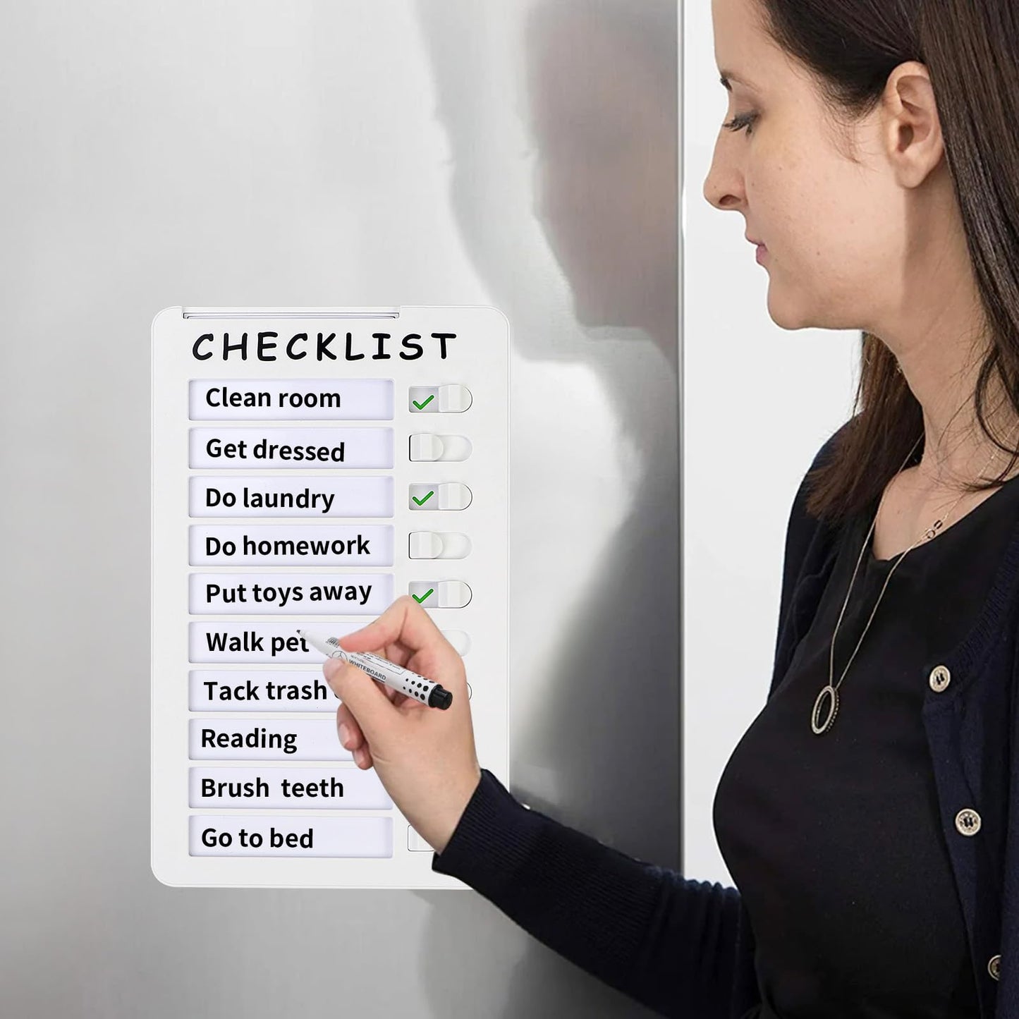 2-Pack Magnetic Dry Erase Checklist Board – Reusable Whiteboard Task Planner with Sliding Checkmarks, Includes Mounting Tape