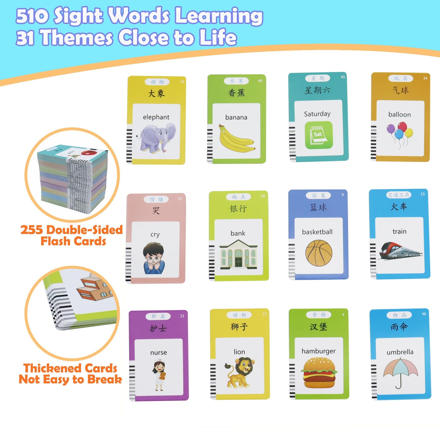Mayaphilos 510 Sight Words Chinese and English Talking Flash Cards, Early Education Card, Learn Mandarin for Kids, Learning Cards for Toddlers Birthday Gifts