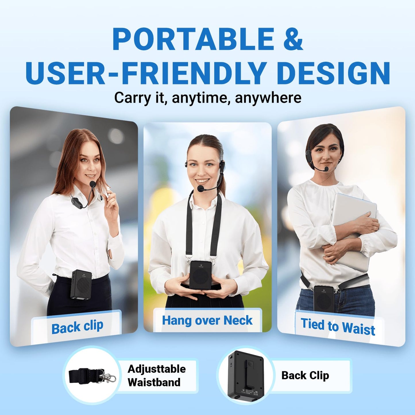 Voice Amplifier Wireless Microphone Headset, Original Sound Ultra Portable Microphone and Speaker, 15W Megaphone Speaker with Bluetooth Mic, Personal PA System for Teachers Classroom Tour Guide B002