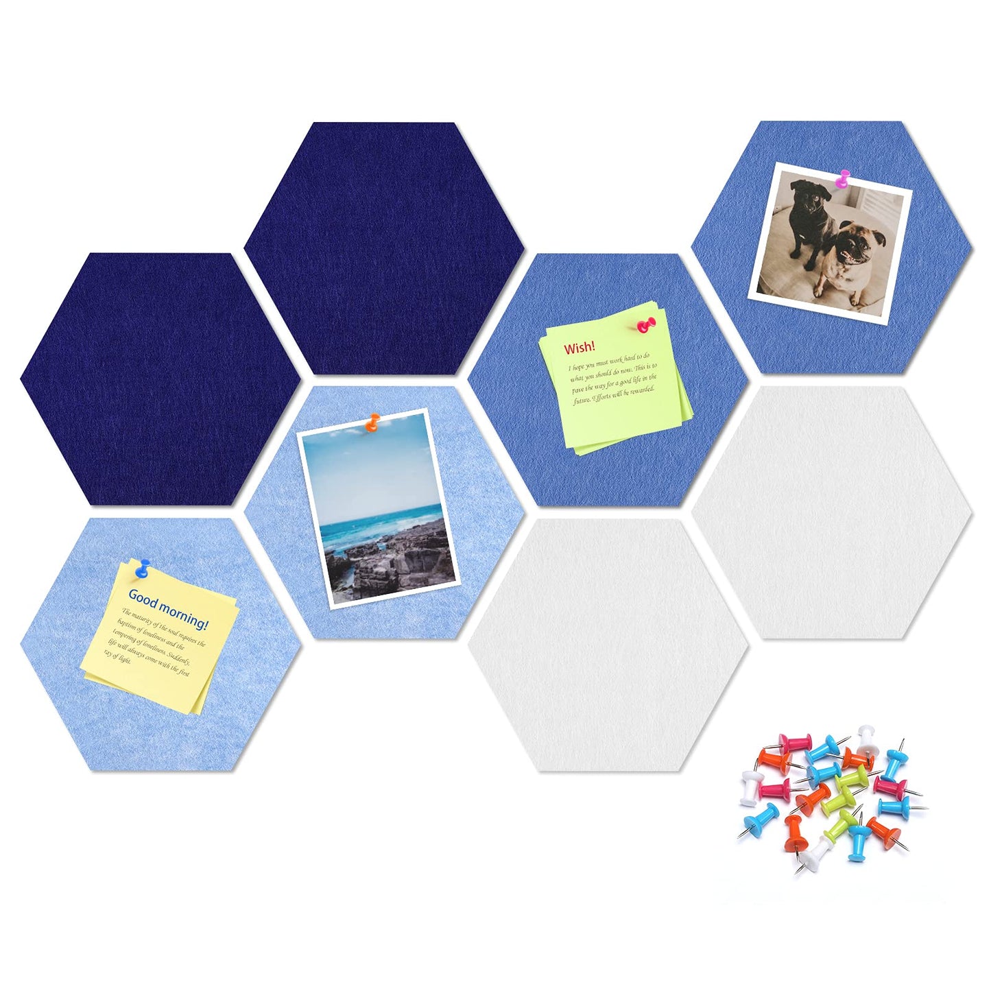 Uoisaiko 8 Pack Hexagon Felt Bulletin Board Tiles - 12" Large Thick Pin Board for Walls with 30 Push Pins, DIY Boards for Office Home School Decor, Aesthetic Hex Cork Board Alternative