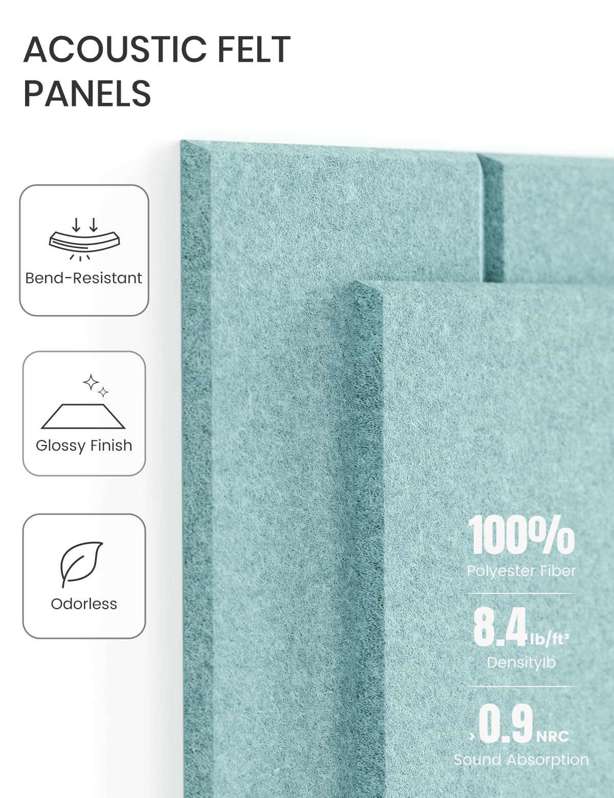 Felt Bulletin Board Tiles -28"x18" with 40 Adhesive Tabs, Cork Board Alternative for Office Decor, Push Pin Board Wall Organizer 6-Pack (Teal Blue)