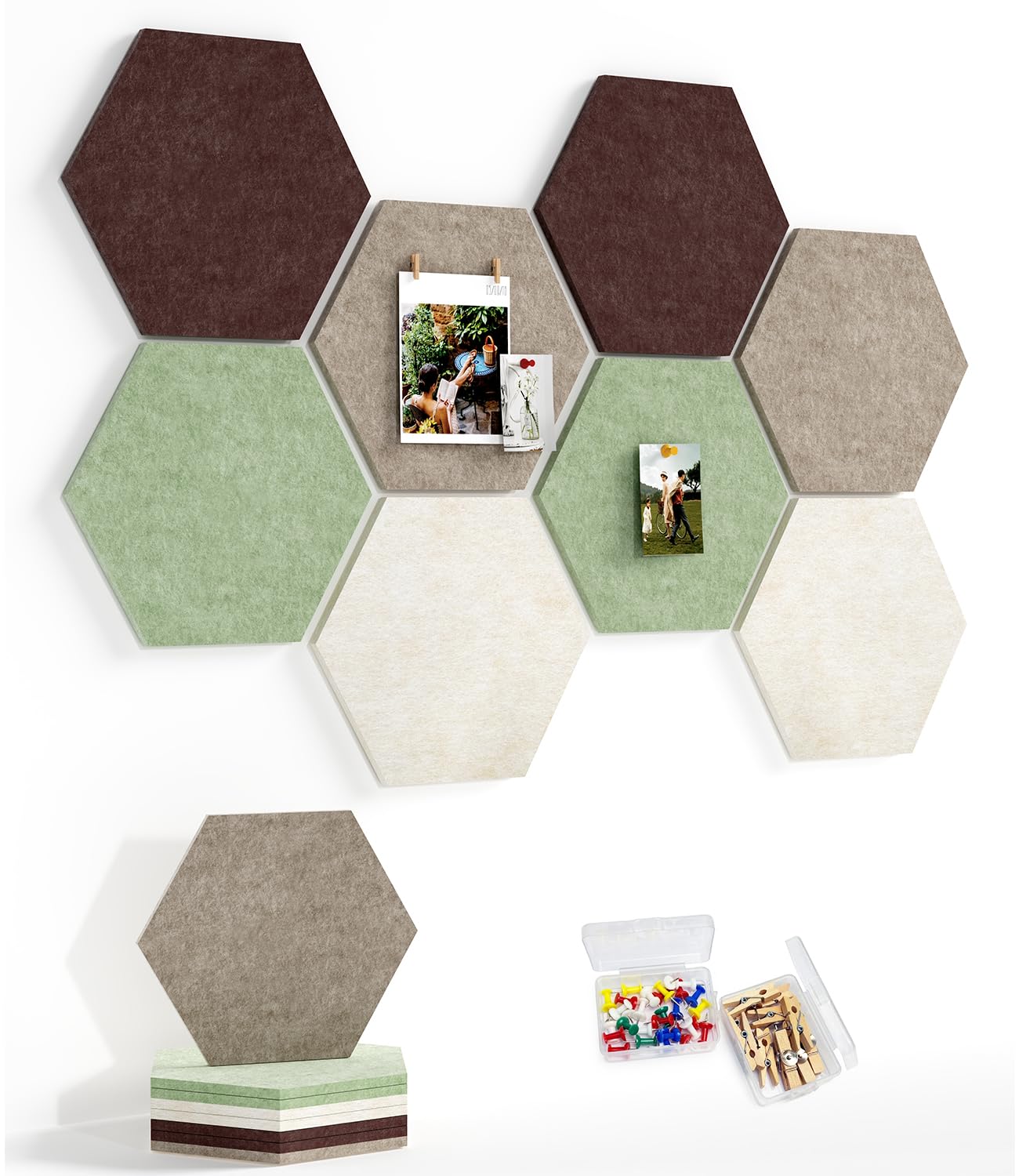 Uoisaiko 8 Pack Hexagon Felt Bulletin Board Tiles - 12" Large Thick Pin Board for Walls with 30 Push Pins, DIY Boards for Office Home School Decor, Aesthetic Hex Cork Board Alternative