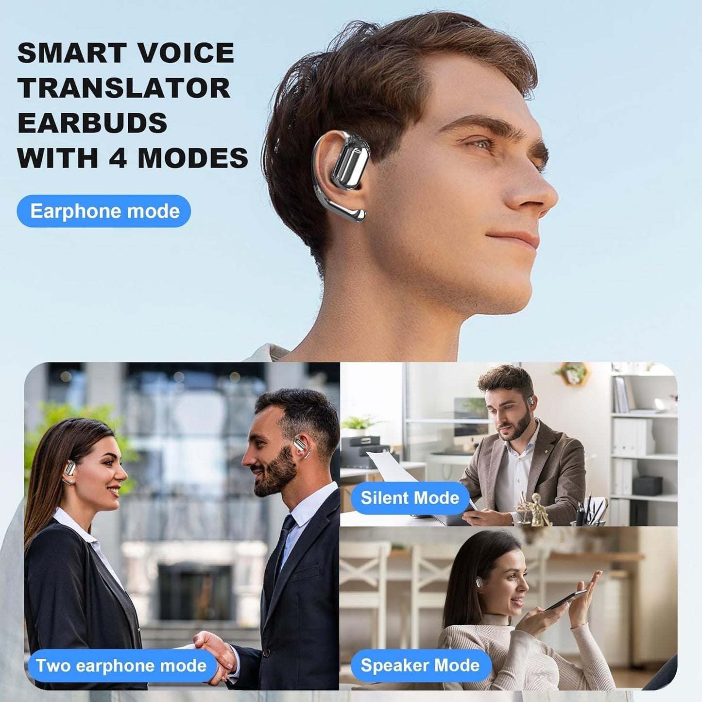 AI Language Translation Earbuds, Wireless Earbuds Translator Real Time 144 Languages 3-in-1 Translator Ear Buds 5.4 Bluetooth Headphones Two-Way Translating Device fit iOS and Android