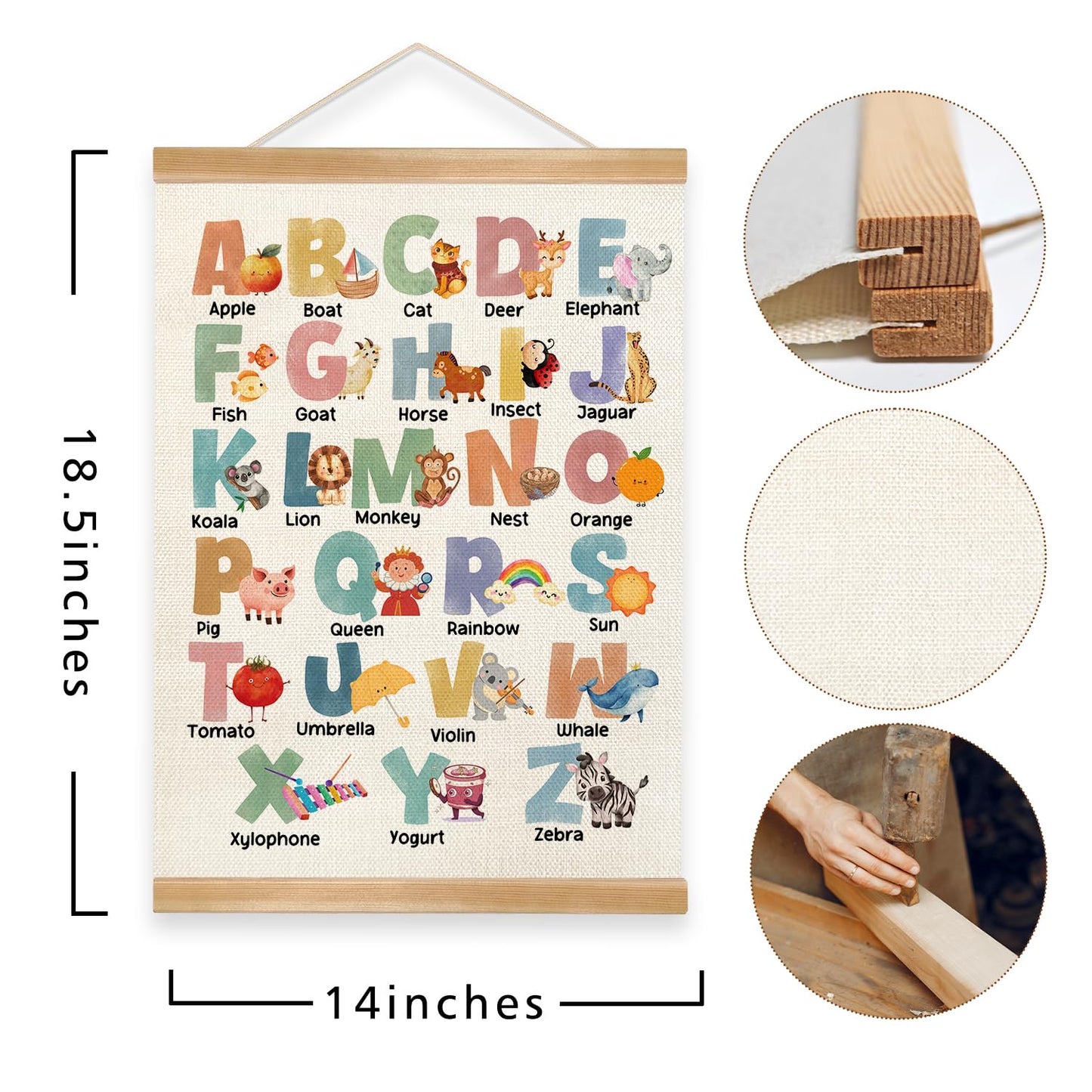 JIANGDAYO Educational Wall Art Decor for Daycare Set of 2,ABC Alphabet and 1-10 Number Chart Canvas Print Poster for Preschool, Toddler Learning Poster for Nursery Classroom Playroom 14x18.5inch