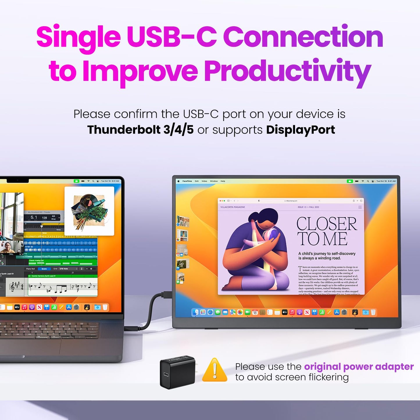 Upperizon Portable Monitor 16 inch 2K QHD 2560X1600 145% sRGB, 144Hz USB-C, 120Hz HDMI, Travel Monitor for Laptop MacBook PC Surface PS5 Xbox, External Display with Kickstand & Speaker VESA Compatible