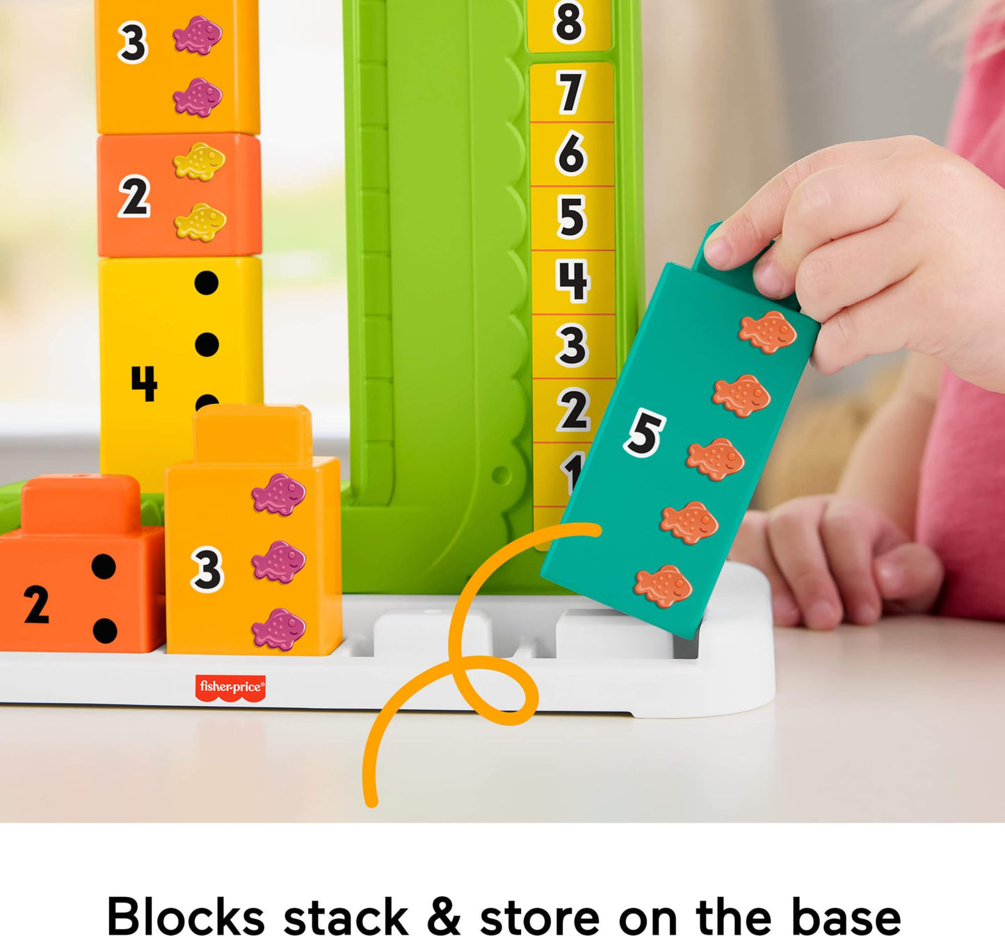 Fisher-Price Preschool Learning Toy Adding Alligator Counting Activity with 10 Stacking Blocks for Kids Ages 3+ Years