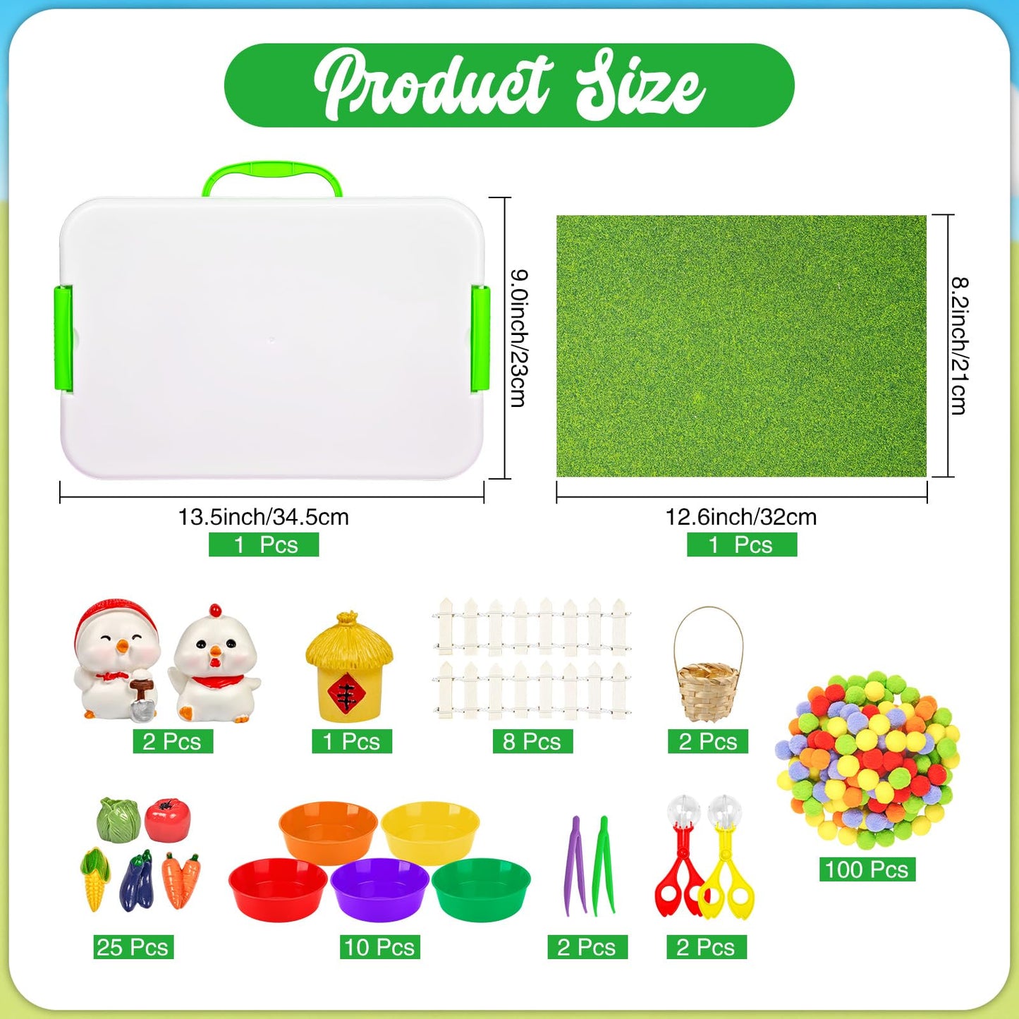 Cinrobiye 152 Pcs Vegetable Sensory Bin Fillers Set with Storage Box, Farm Vegetables, Garden Tools and Barn Accessories for Vegetable Sensory Bin, Classroom Activities, Home Projects and Scene Setup