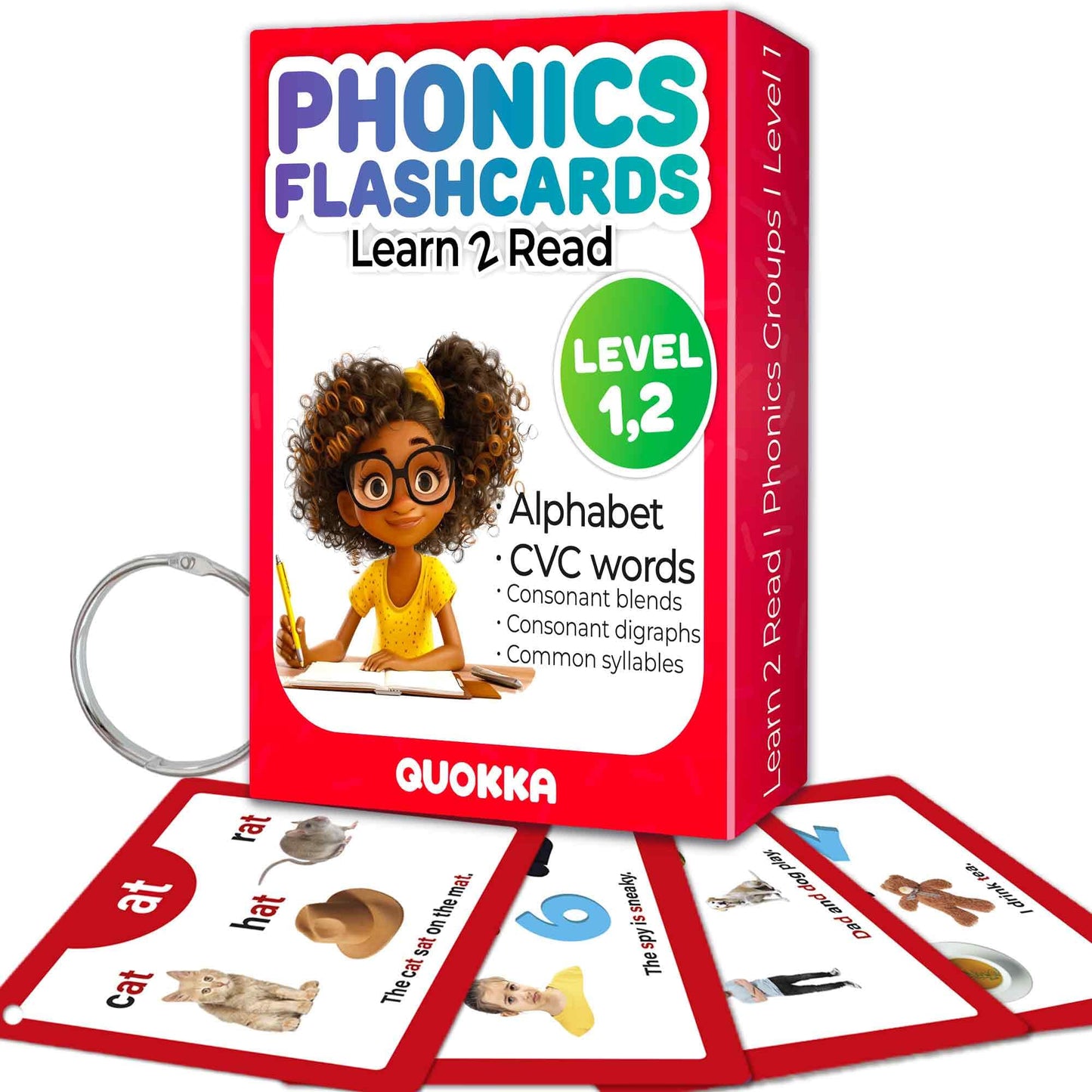 QUOKKA English Alphabet CVC Flash Cards – Learn to Read Set for Kids Ages 3-5 and 4-8 – Phonics Cards for Toddlers 2-4 Years and Kindergarten Learning – Reading Tools for Kids & Homeschool Essentials