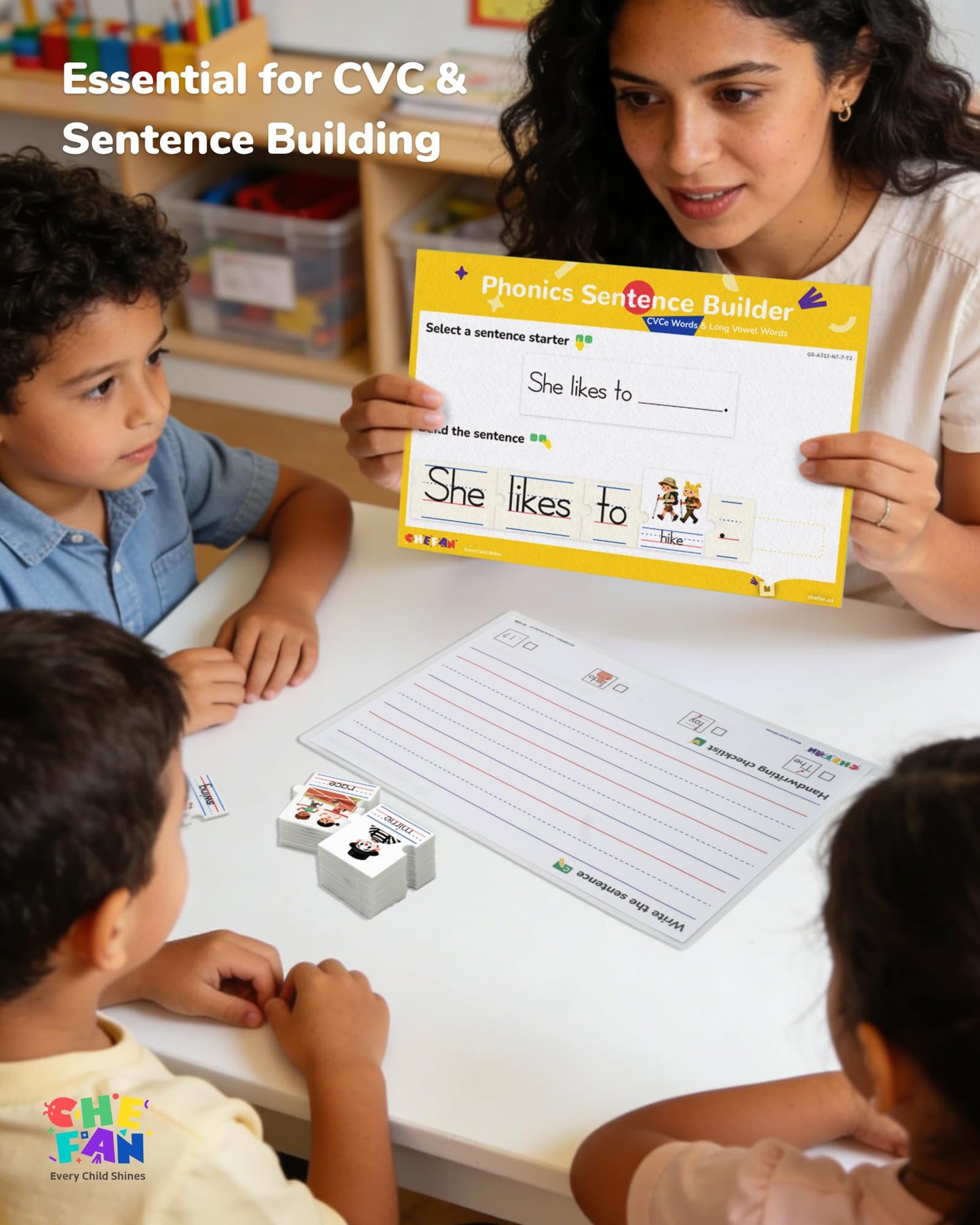CHEFAN Sentence Building for Kids, CVCE & Long Vowel Word Games, Silent E Phonics Reading & Writing Activity, Kindergarten & Preschool Classroom Must Haves