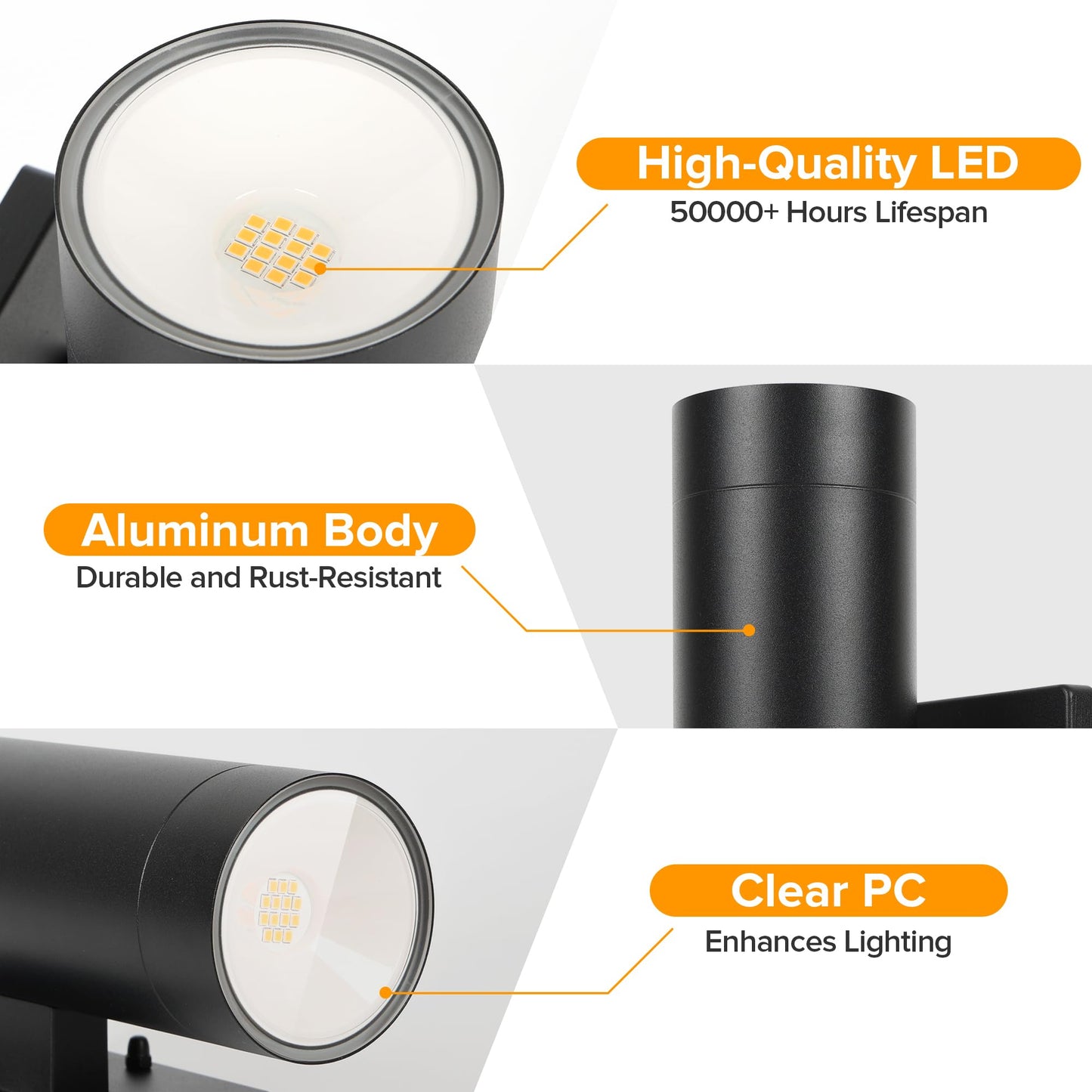 LUTEC Outdoor Wall Light, Integrated LED Cylinder Sconce, 16W 3000K, Waterproof Aluminum, Modern Matte Black, 2 Pack