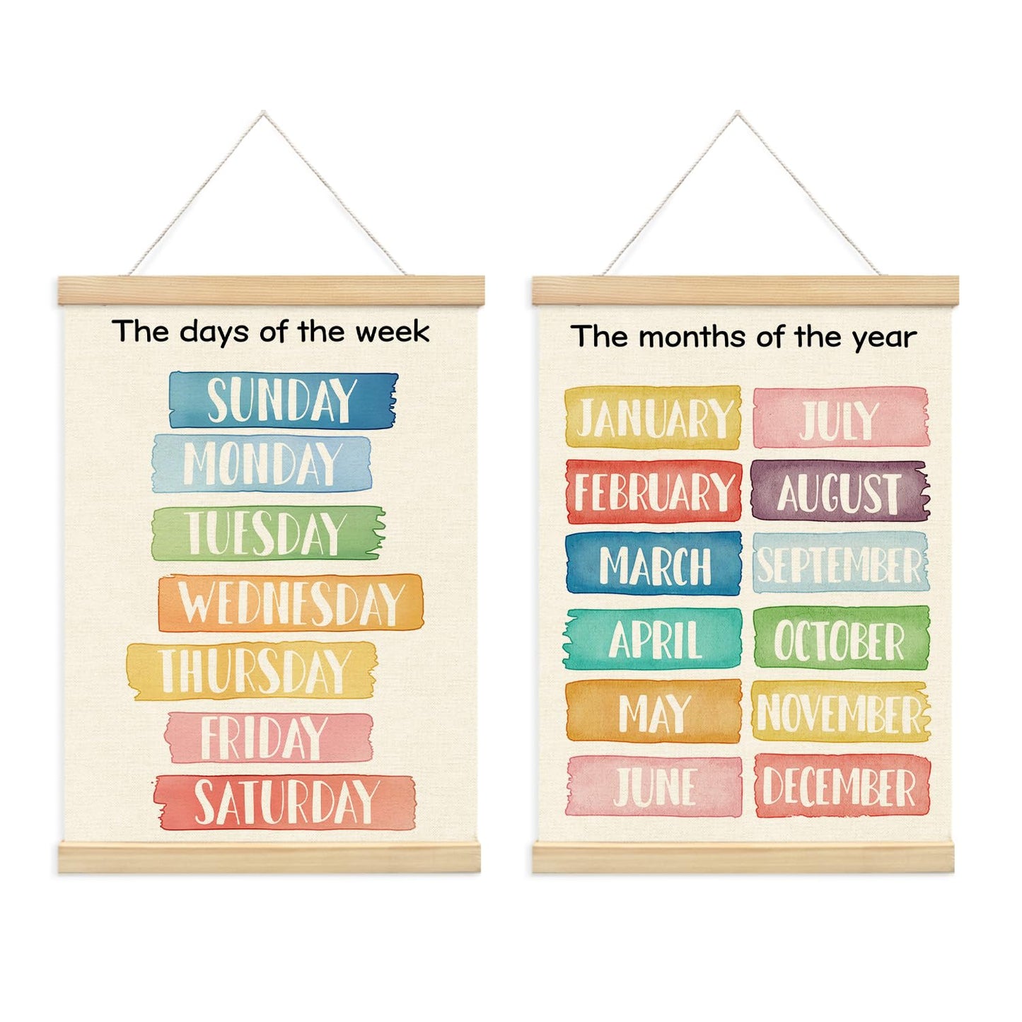 Lacama Week Month Decor Poster Hanger Frame Set of 2, Educational Posters,Preschool Wall Art with Wooden Frames, Boho Classroom Wall Hanging Banner Decor for Toddlers Room Playroom, 12x16 Inch