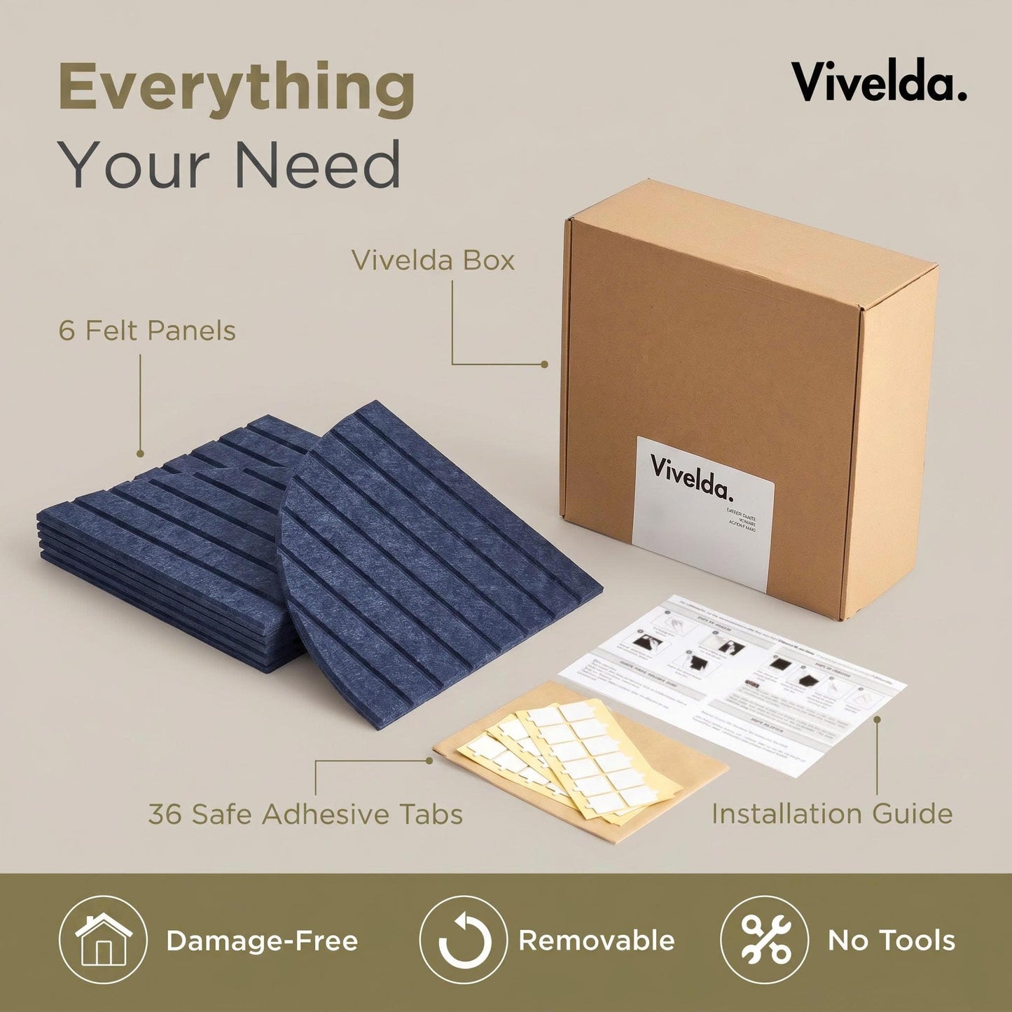 VIVELDA Large Felt Bulletin Board Arched 35" x 24" - Cork Board Alternative for Wall, 6 Felt Tiles with 32 Adhesive Tabs, Stylish Pin Board for Home Office, Bedroom & Classroom (Indigo)