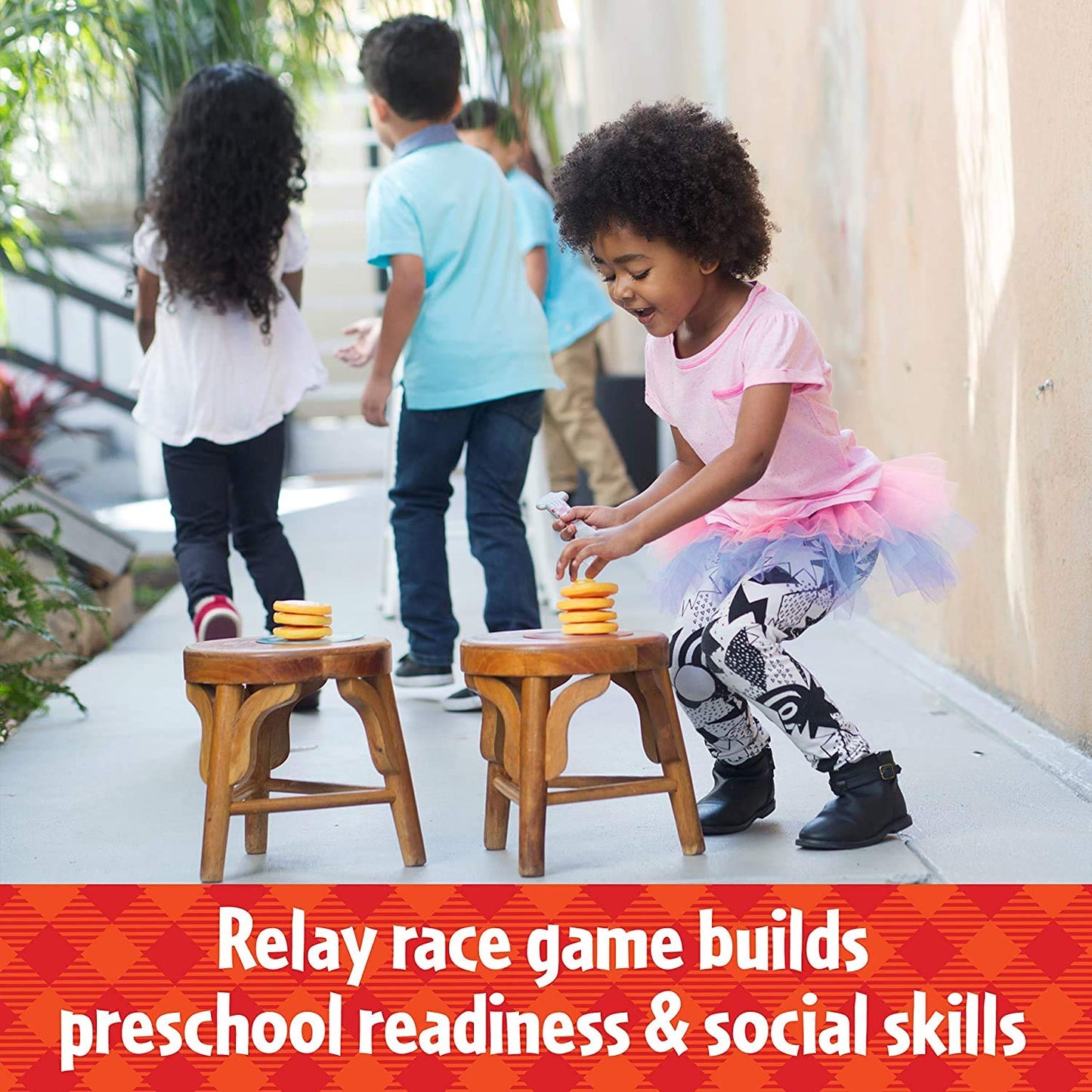 Educational Insights Pancake Pile-Up - Relay Race Games for Kids, Gross Motor Preschool Games for 4 Year Olds, Birthday Party Activities, Matching and Patterning Toddler Game