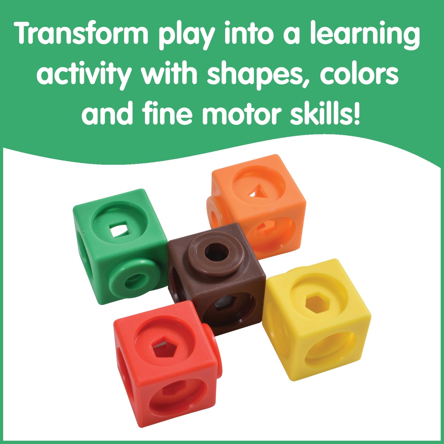 edxeducation Math Cubes | Set of 100 Linking & Snap Cubes | Counting Blocks with 5 Shapes | Math Manipulatives for Preschool & Kindergarten | 10 Colors