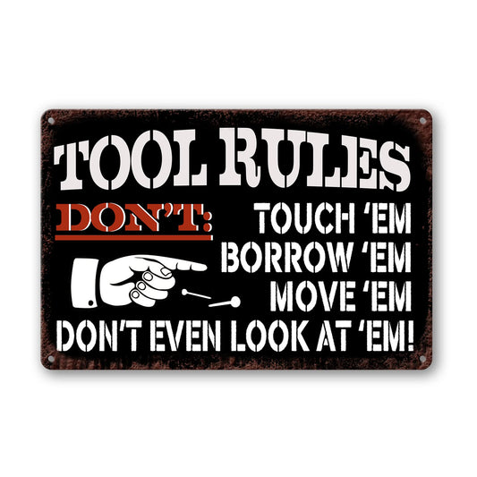 Metal Tin Garage Sign Tool Rules Signs Garage Wall Decor Garage Shop Decorations For Men My Room Tools Rules Sign Man Cave Signs Vintage Garage Decoration Coffee Bar Sign Gifts 12x8 Inch