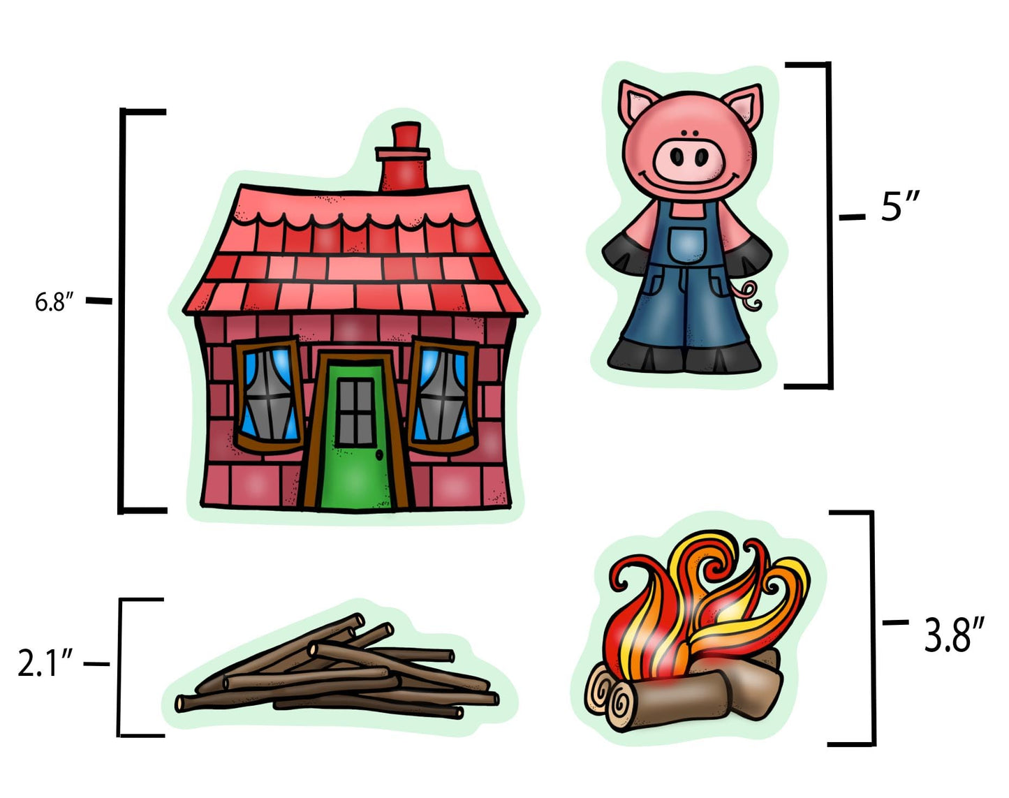 Three Little Pigs Story Set Flannel Felt Board Figures 14 Pieces PRECUT Plus Activity Pages Preschool Made in USA of Domestic Felt & Imported Ink(Medium)