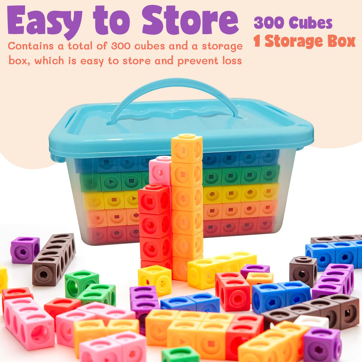 QUYSK 300 Pcs Linking Cubes for Math with Storage Boxes, Kids Counting Blocks for Math STEM Connecting Cubes Math Manipulatives Classroom Learning Supplies for Preschool and Elementary Aged Kids
