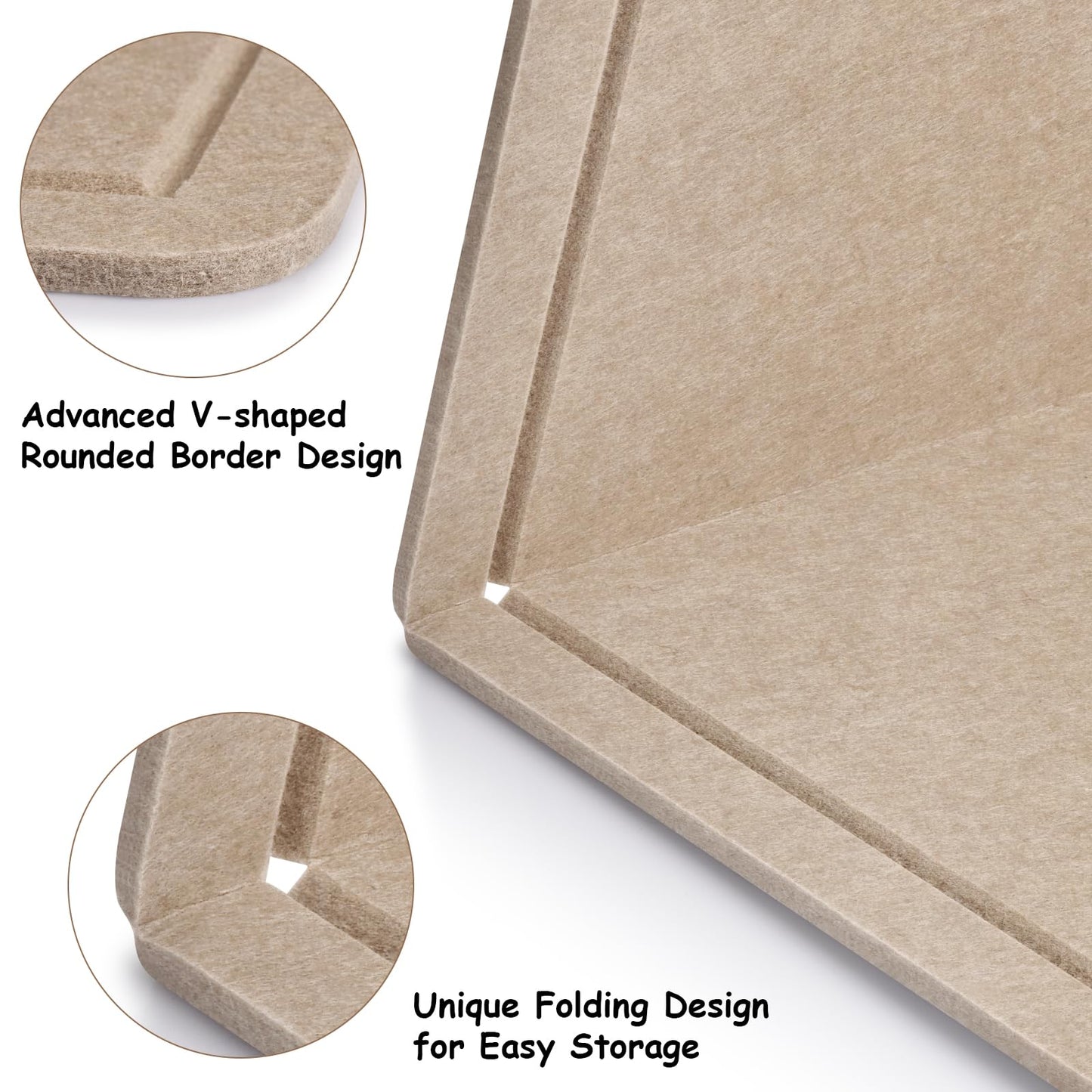 Foldable Bulletin Felt Board, 36x18 Inches Cork Board Alternative, Large Felt Board Decorative Pin Board for Wall, Foldable Photo Board Self-Adhesive Vision Board with 36 Pushpins Khaki