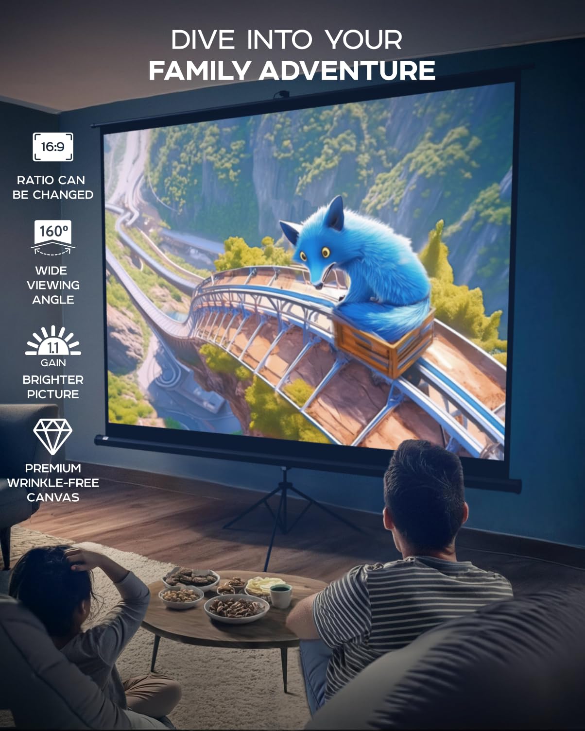 PropVue Projector Screen with Stand 120 inch - Indoor and Outdoor Projection Screen for Movie or Office Presentation - 4:3 HD Premium Wrinkle-Free Tripod Screen