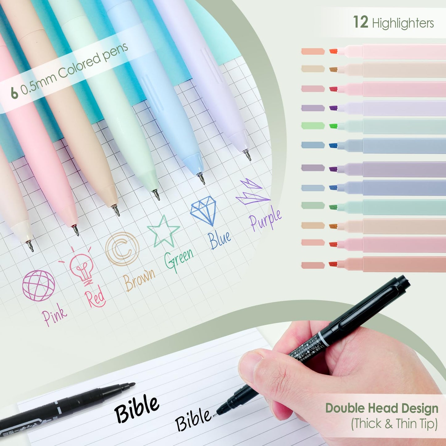 Bible Journaling Kit for Women, Bible Study Supplies Set with No Bleed Highlighters, Pens, Tabs, Notebook, Pencil Case, Christian Gifts for Women, Beginners, Students, Bible Study kit (Green)