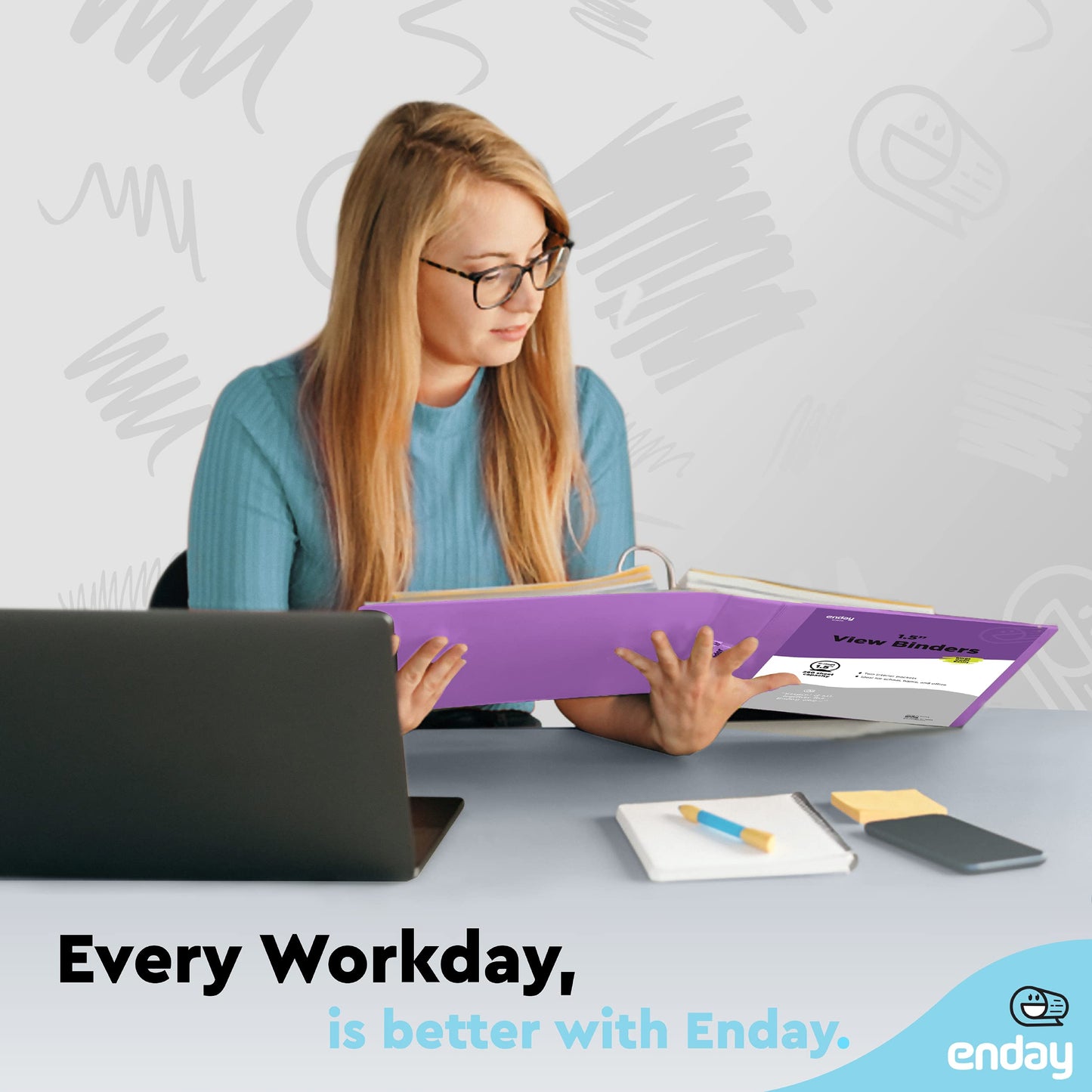 Enday 3 Ring Binder 1.5 Inch, Purple Heavy Duty Three Ring Binder, 325 Sheets Capacity - 1.5 Inch Binder for Home School and Office