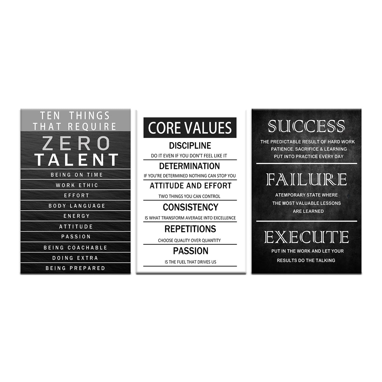 Office Inspirational Canvas Wall Art Core Values Quote Motivational Wall Decor Zero Talent Poster Picture Print 3 Panels Modern Inspiring Painting Artwork for Living Room Home Decor [72''Wx 36''H]