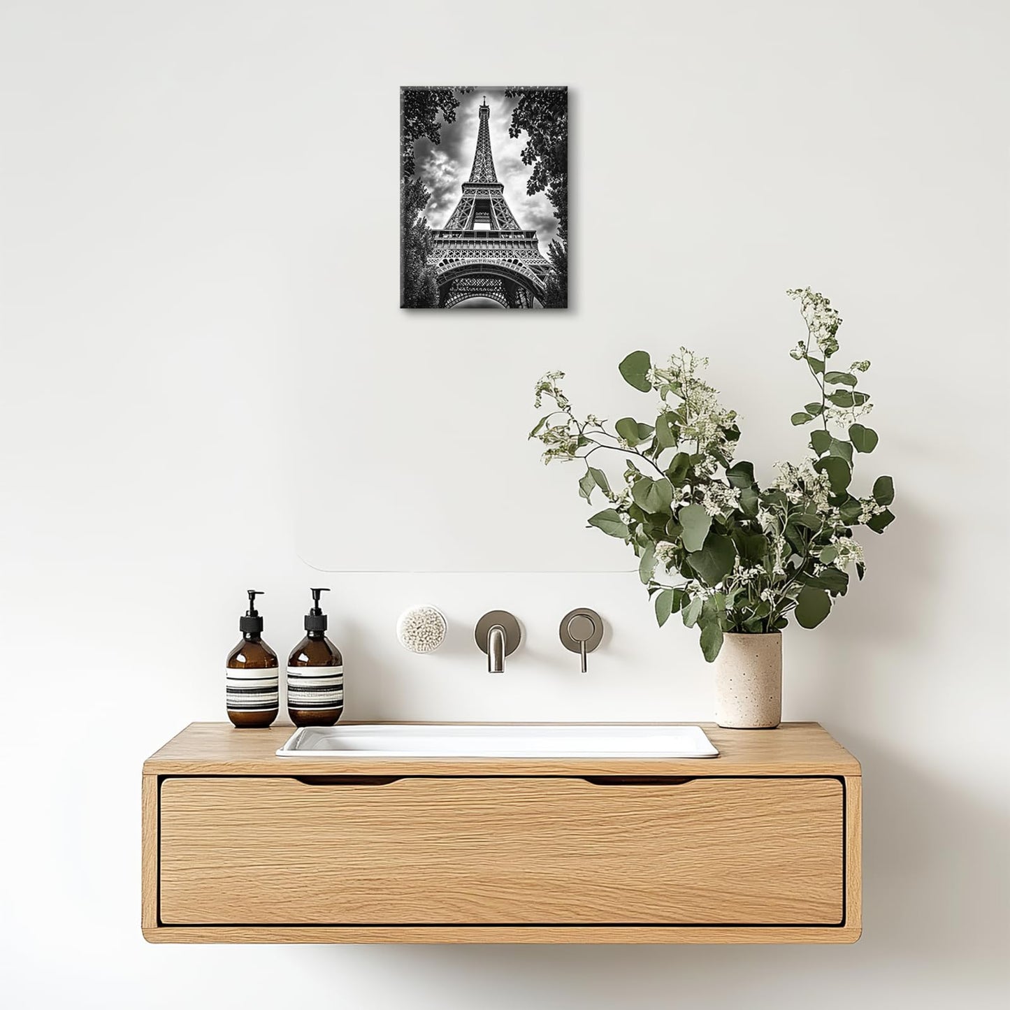 Paris Wall Art, Tower Pictures Wall Decor, Black and White Canvas Prints Painting, Framed Artwork for Bathroom Bedroom Living Room Girl's Room Office Home Decoration 12x16