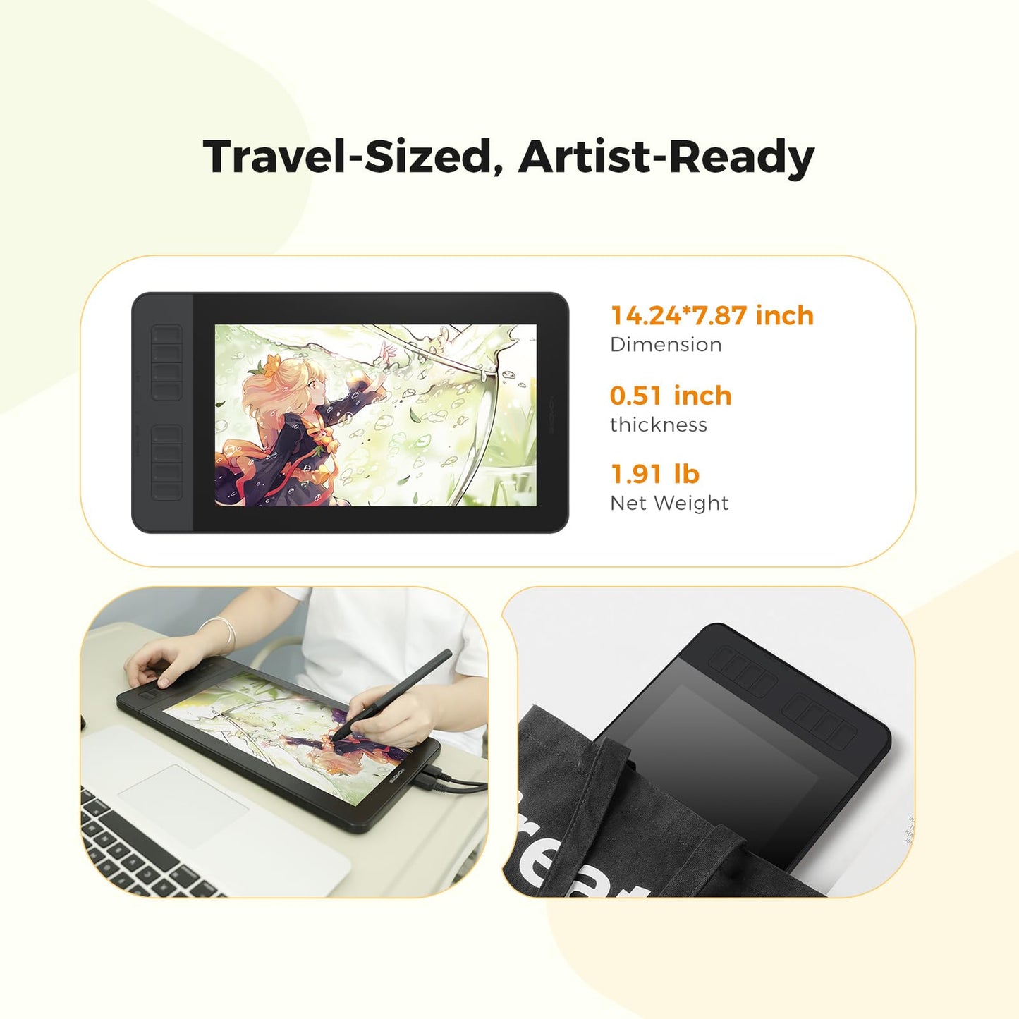 GAOMON PD1161 Drawing Tablet with Screen, Digital Art Tablet with Battery-Free Stylus, Tilt, 8 Shortcut Keys for Paint, Design, Illustration, Editing, 11.6-inch Graphics Tablet for Mac, Windows PC