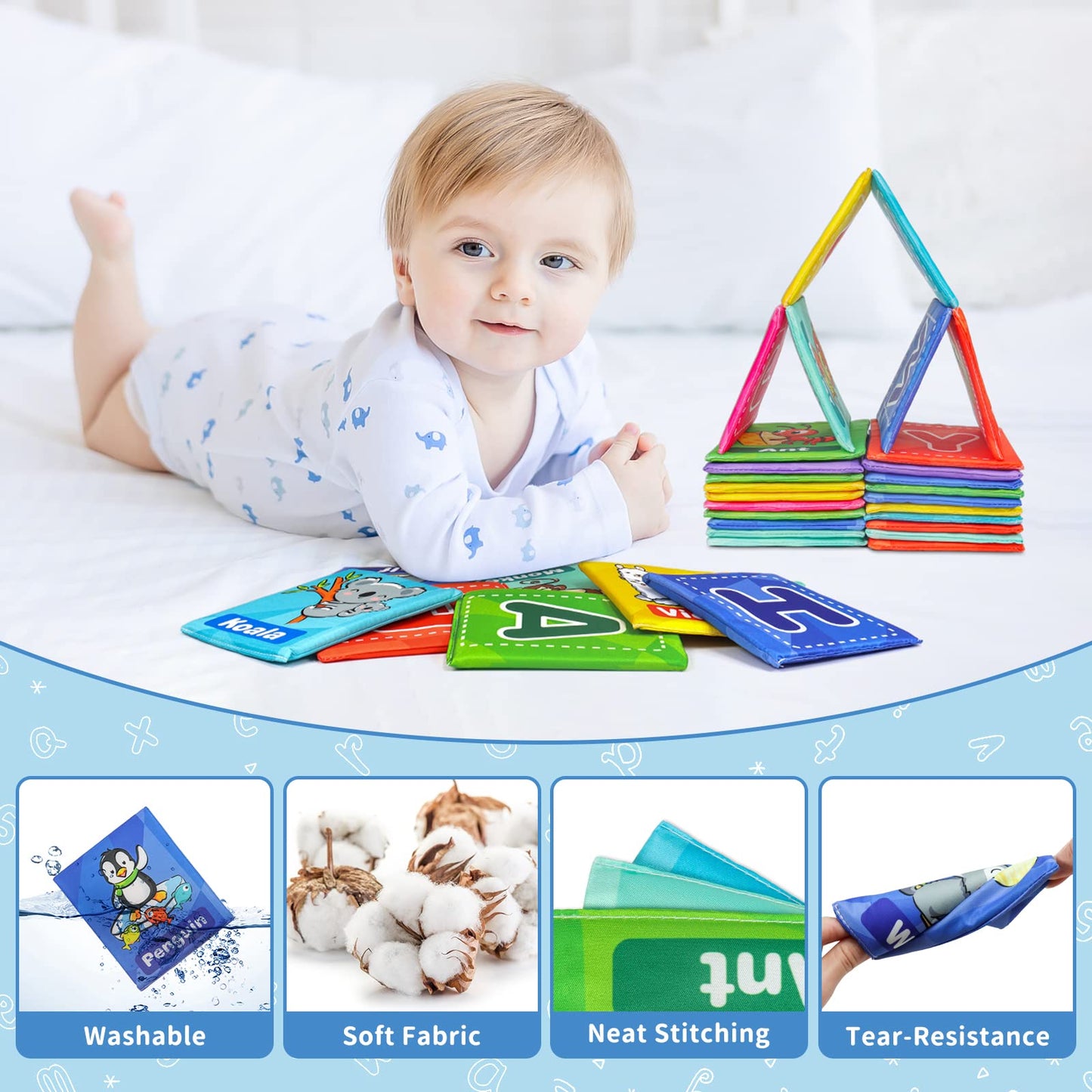 Dr.Rapeti Soft Alphabet Cards, 26pcs ABC Alphabet, 26 Letters Flash Cards with Storage Bag Washable Non-Toxic, Early Learning Toy, Baby Bath Toy for Baby Infant Toddler Kids
